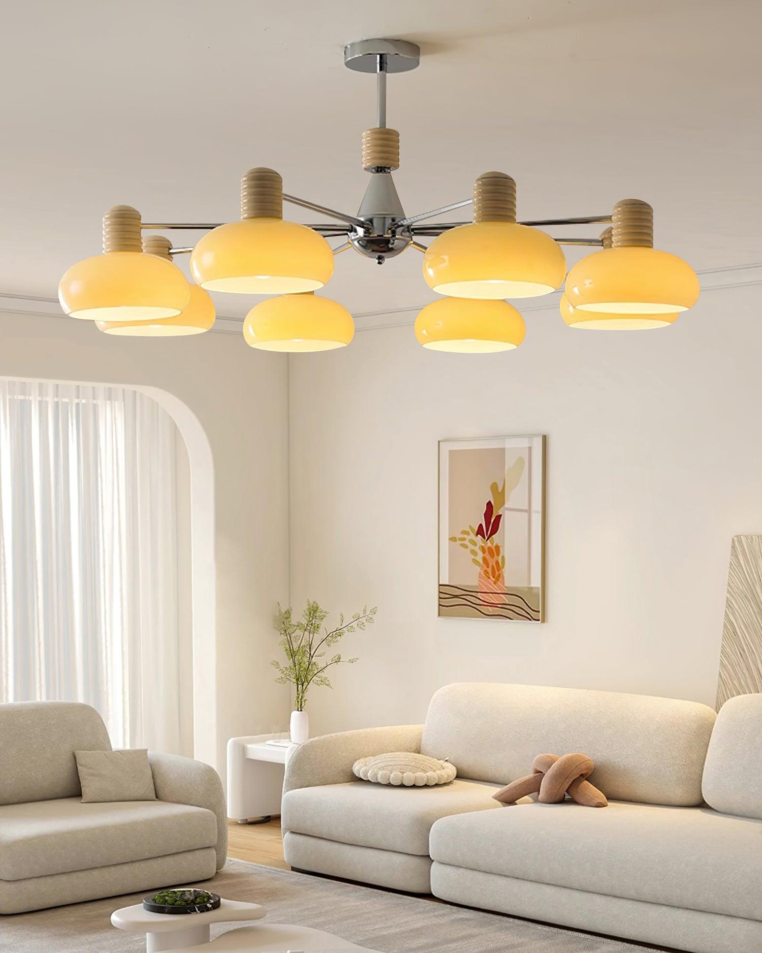 Chandelier Persimmon with Beige Glass Shades and Chrome Frame - Neutralighting
