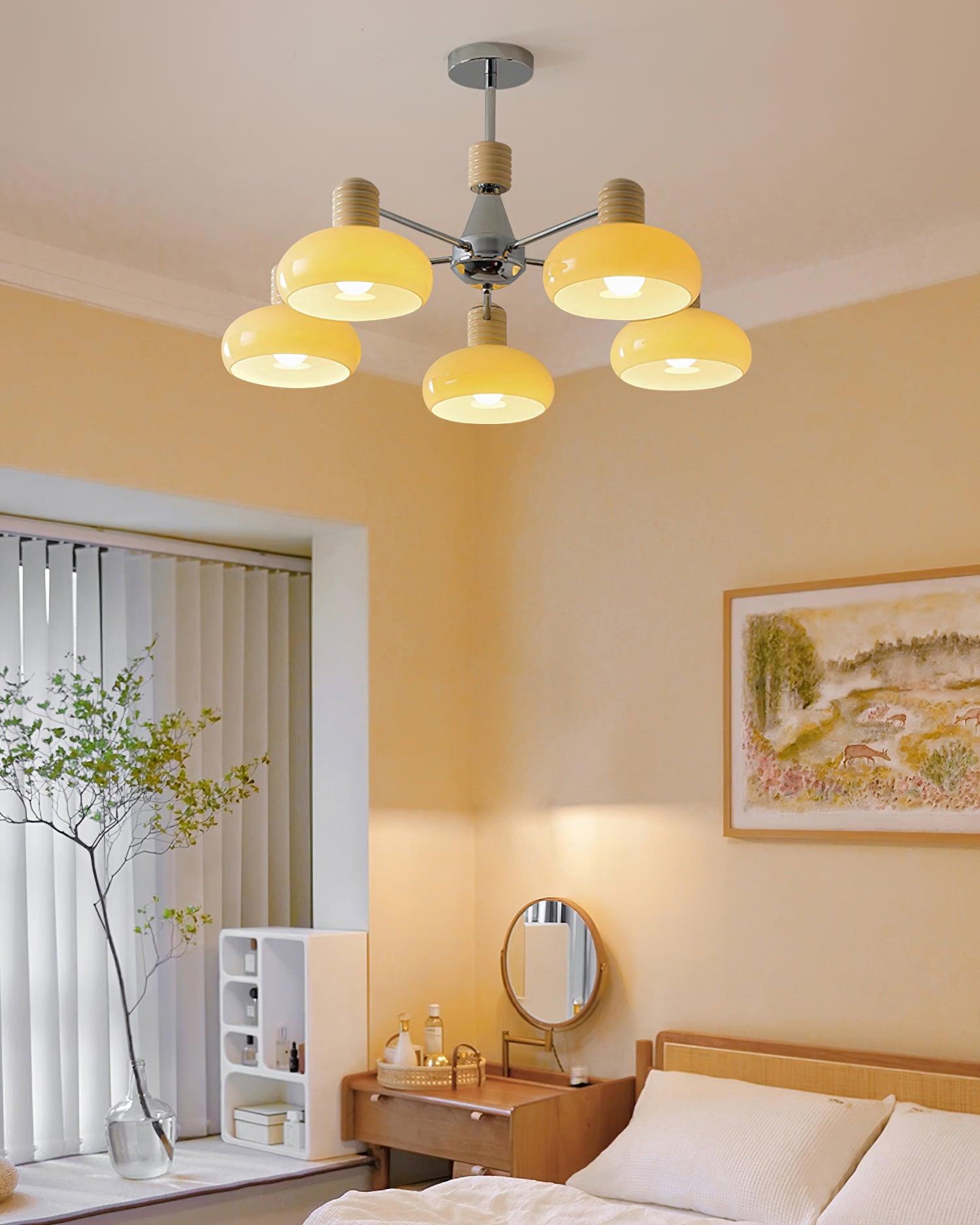 Chandelier Persimmon with Beige Glass Shades and Chrome Frame - Neutralighting