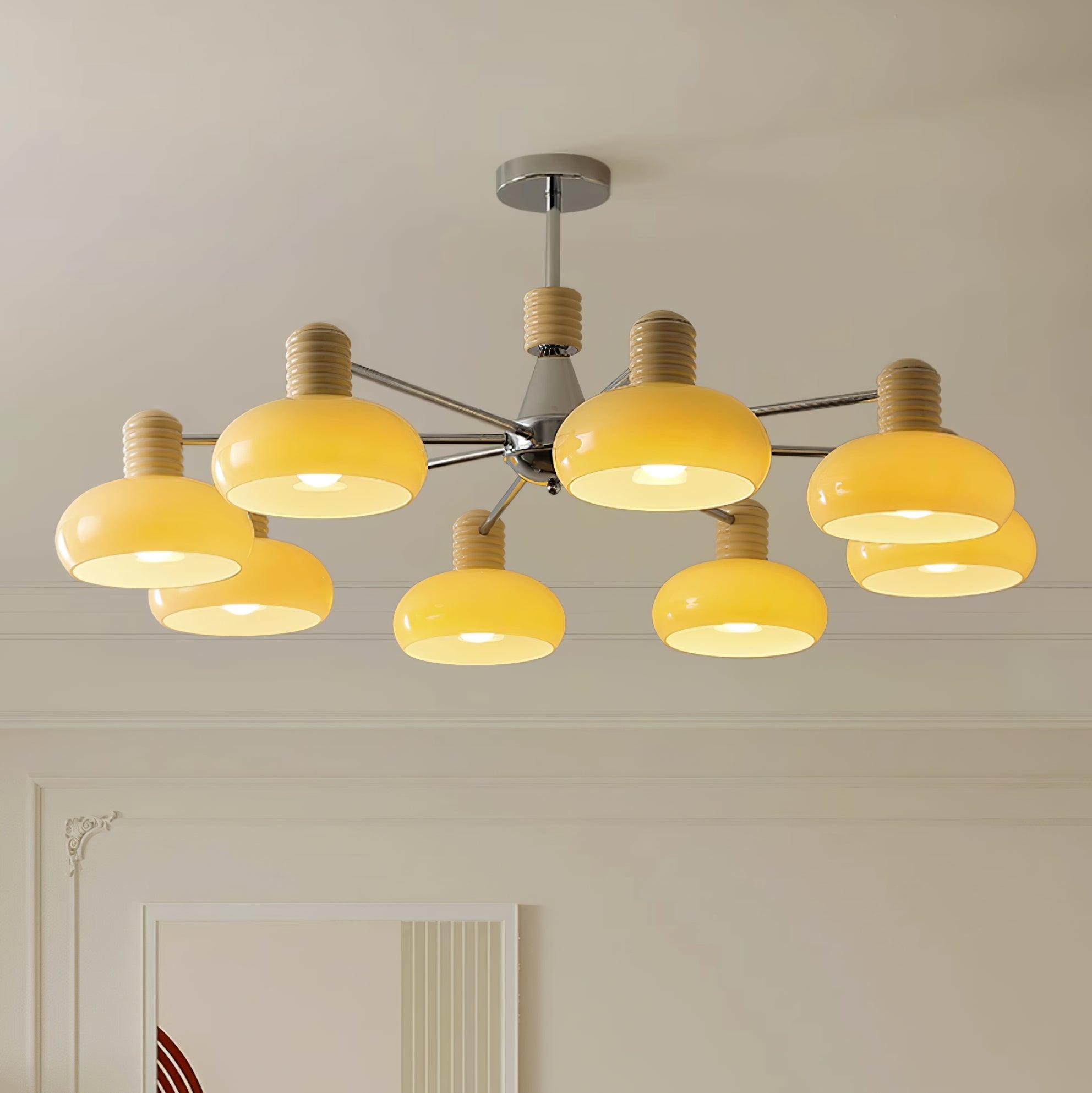 Chandelier Persimmon with Beige Glass Shades and Chrome Frame - Neutralighting