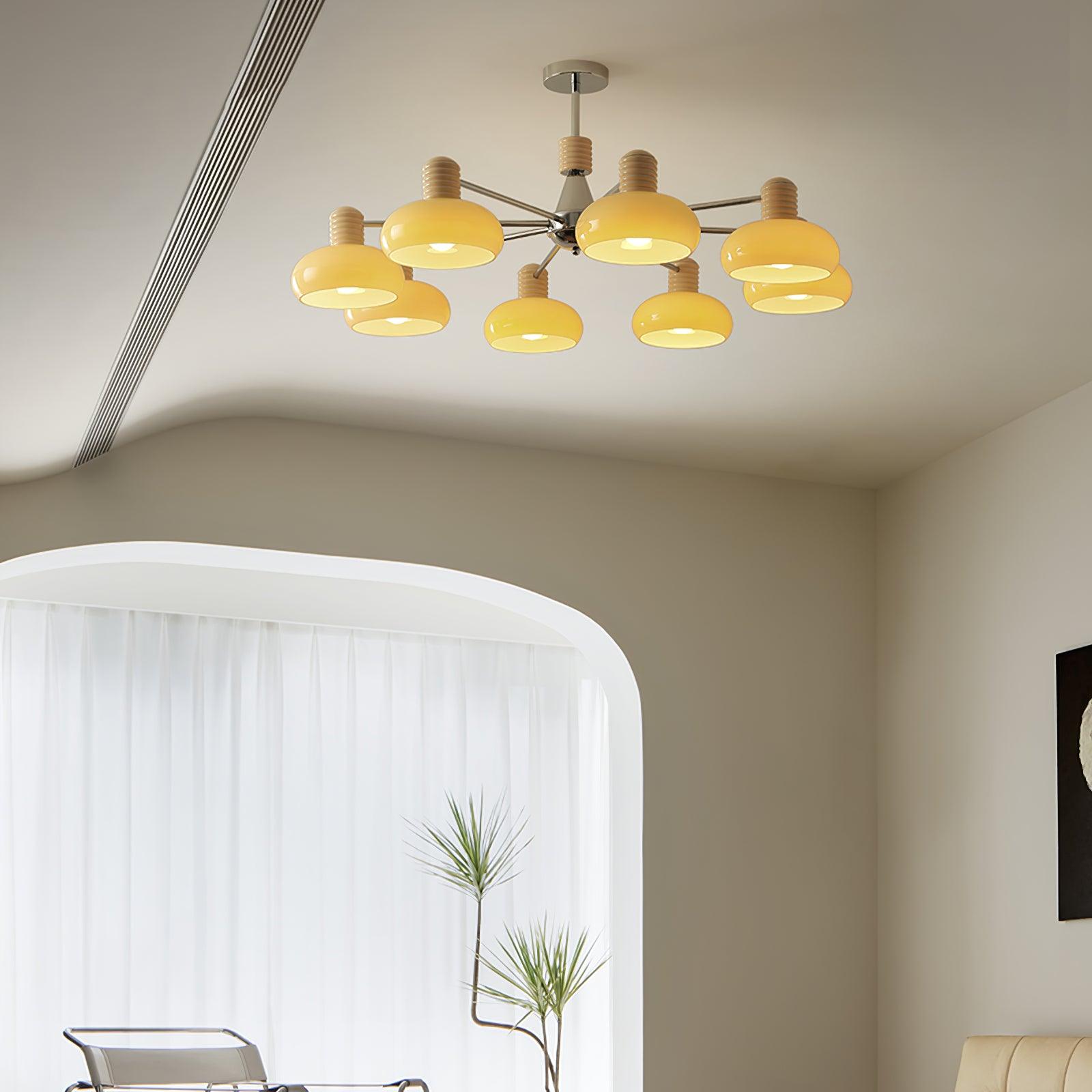 Chandelier Persimmon with Beige Glass Shades and Chrome Frame - Neutralighting