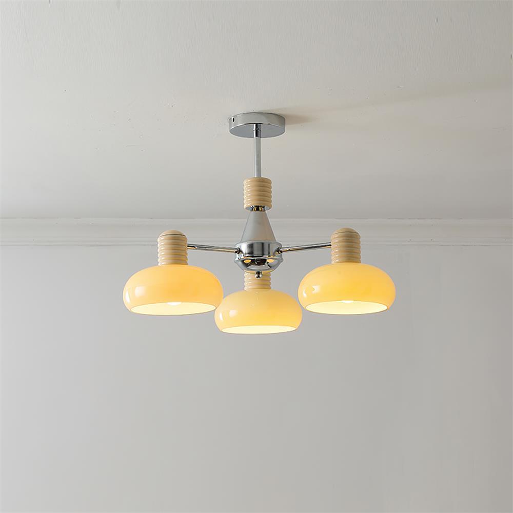 Chandelier Persimmon with Beige Glass Shades and Chrome Frame - Neutralighting