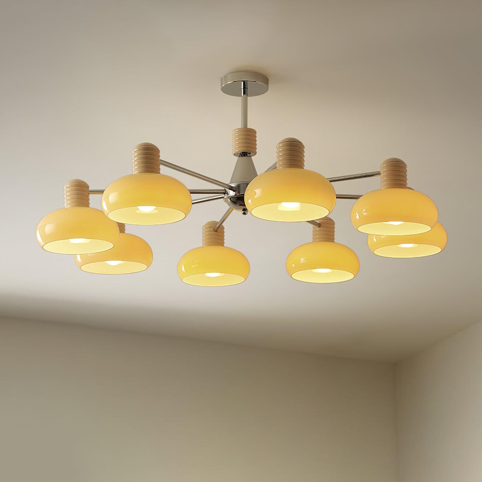 Chandelier Persimmon with Beige Glass Shades and Chrome Frame - Neutralighting