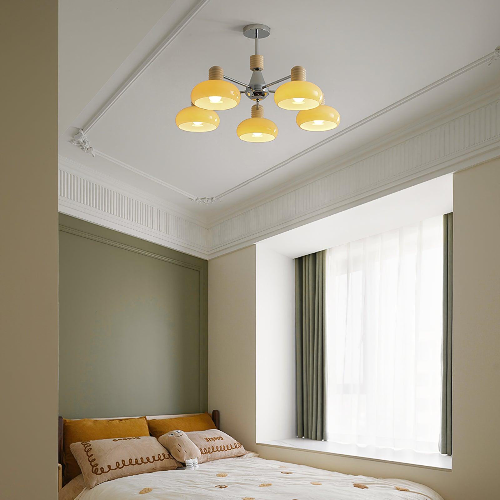 Chandelier Persimmon with Beige Glass Shades and Chrome Frame - Neutralighting
