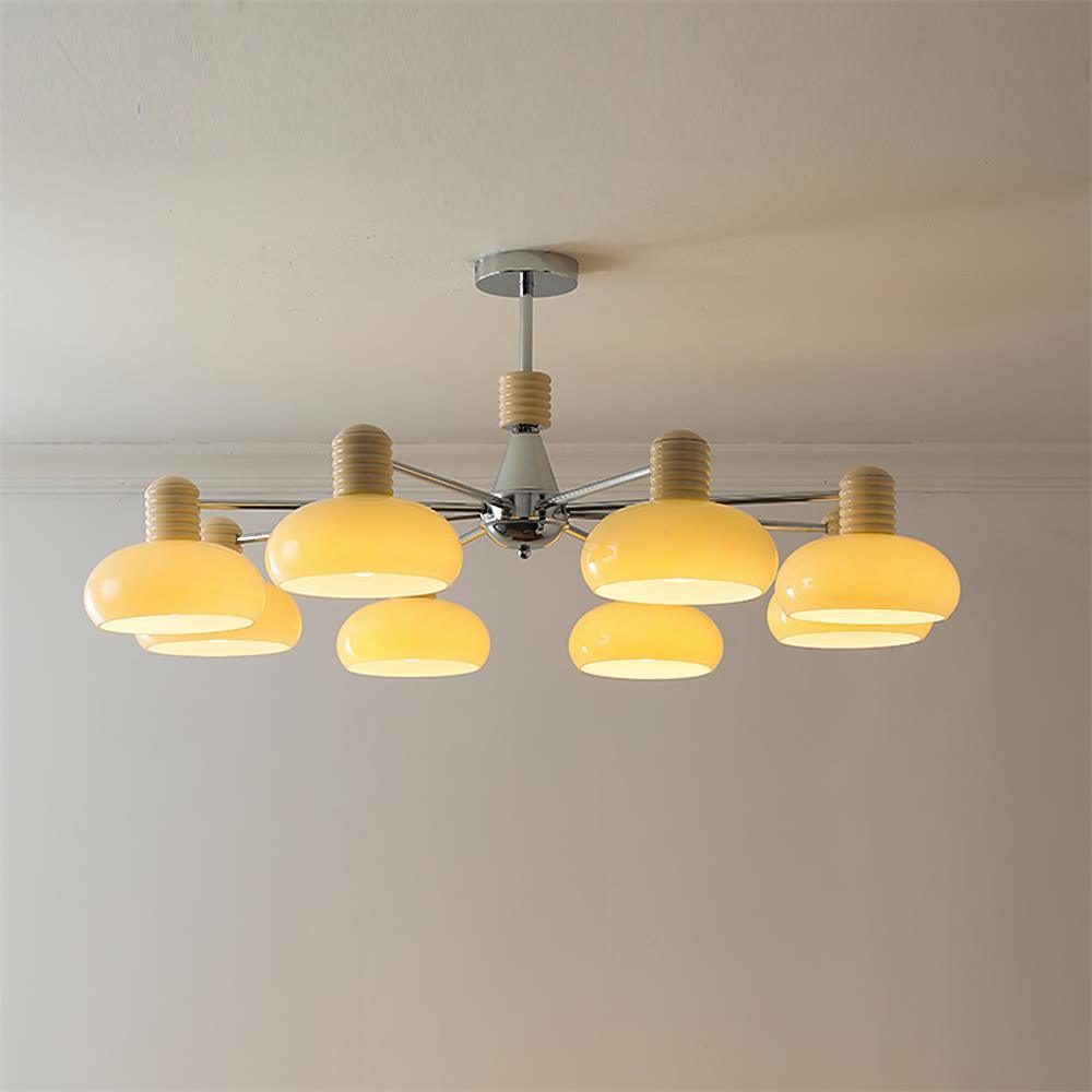 Chandelier Persimmon with Beige Glass Shades and Chrome Frame - Neutralighting