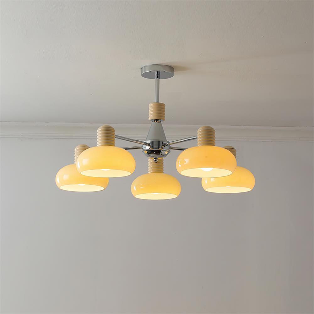Chandelier Persimmon with Beige Glass Shades and Chrome Frame - Neutralighting