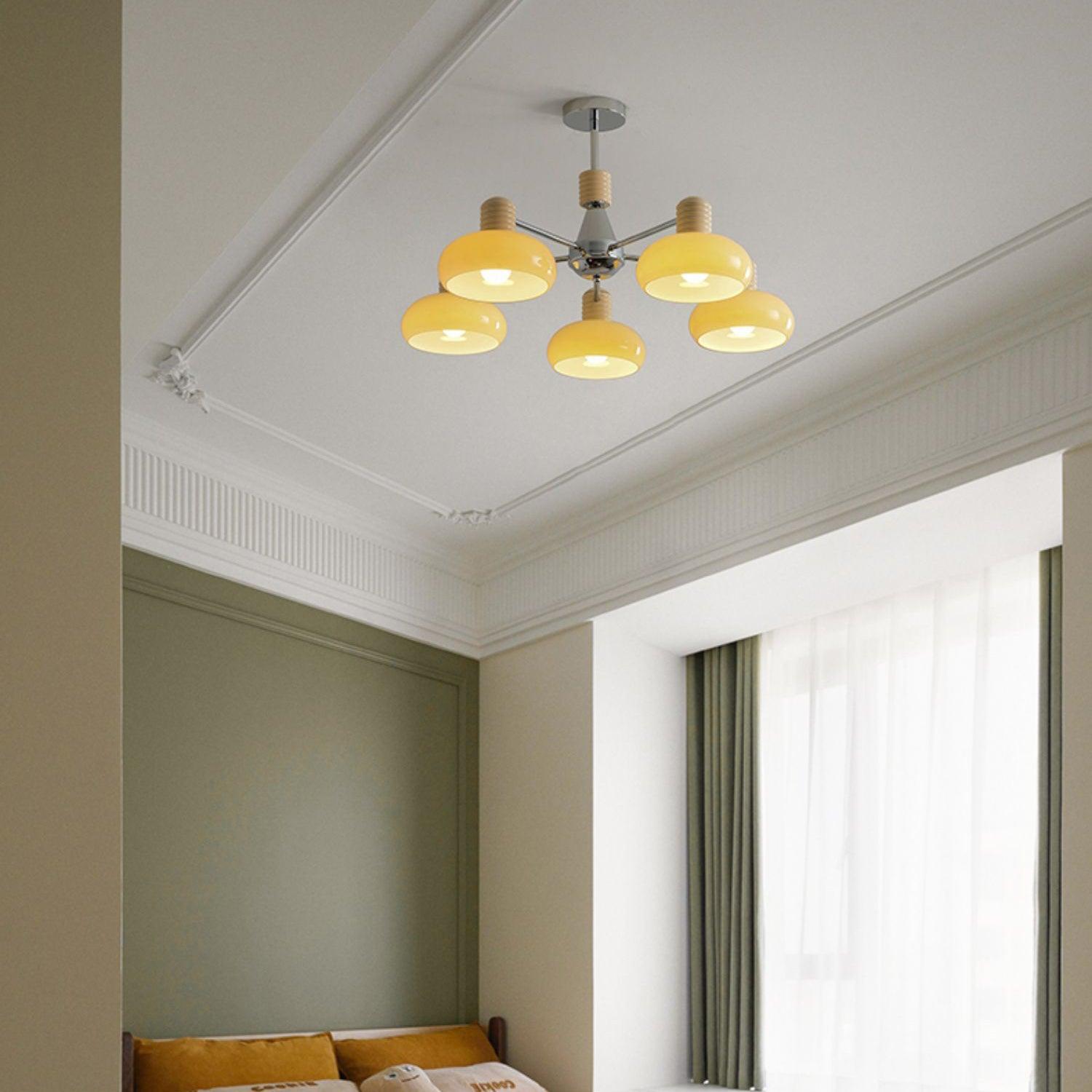 Chandelier Persimmon with Beige Glass Shades and Chrome Frame - Neutralighting