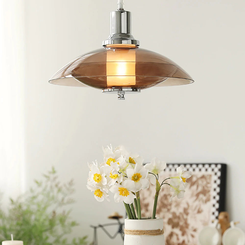 Arisha Modern Round LED Pendant Light Brown Glass Living Room - Neutralighting