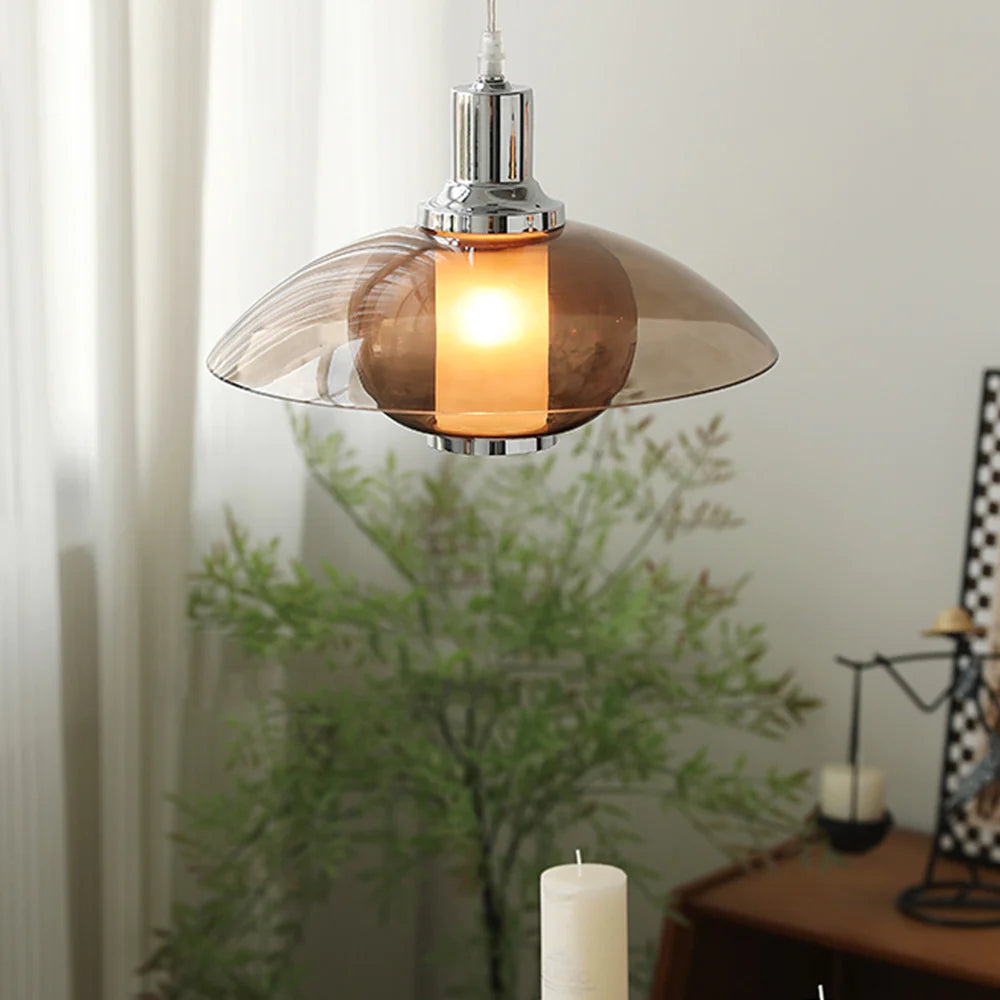 Arisha Modern Round LED Pendant Light Brown Glass Living Room - Neutralighting
