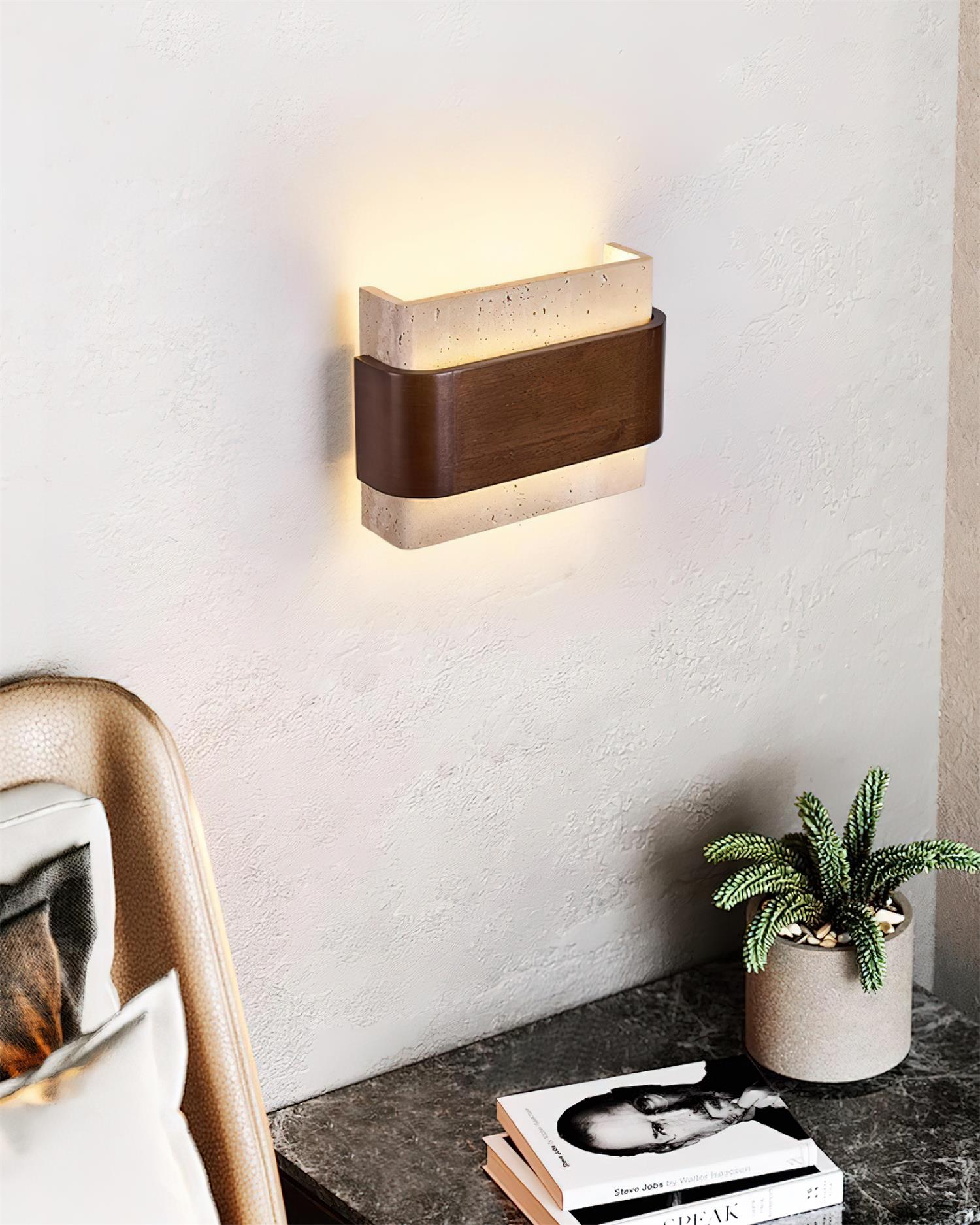Ritta Travertine Wall Lamp Wood-finish Arc - Neutralighting
