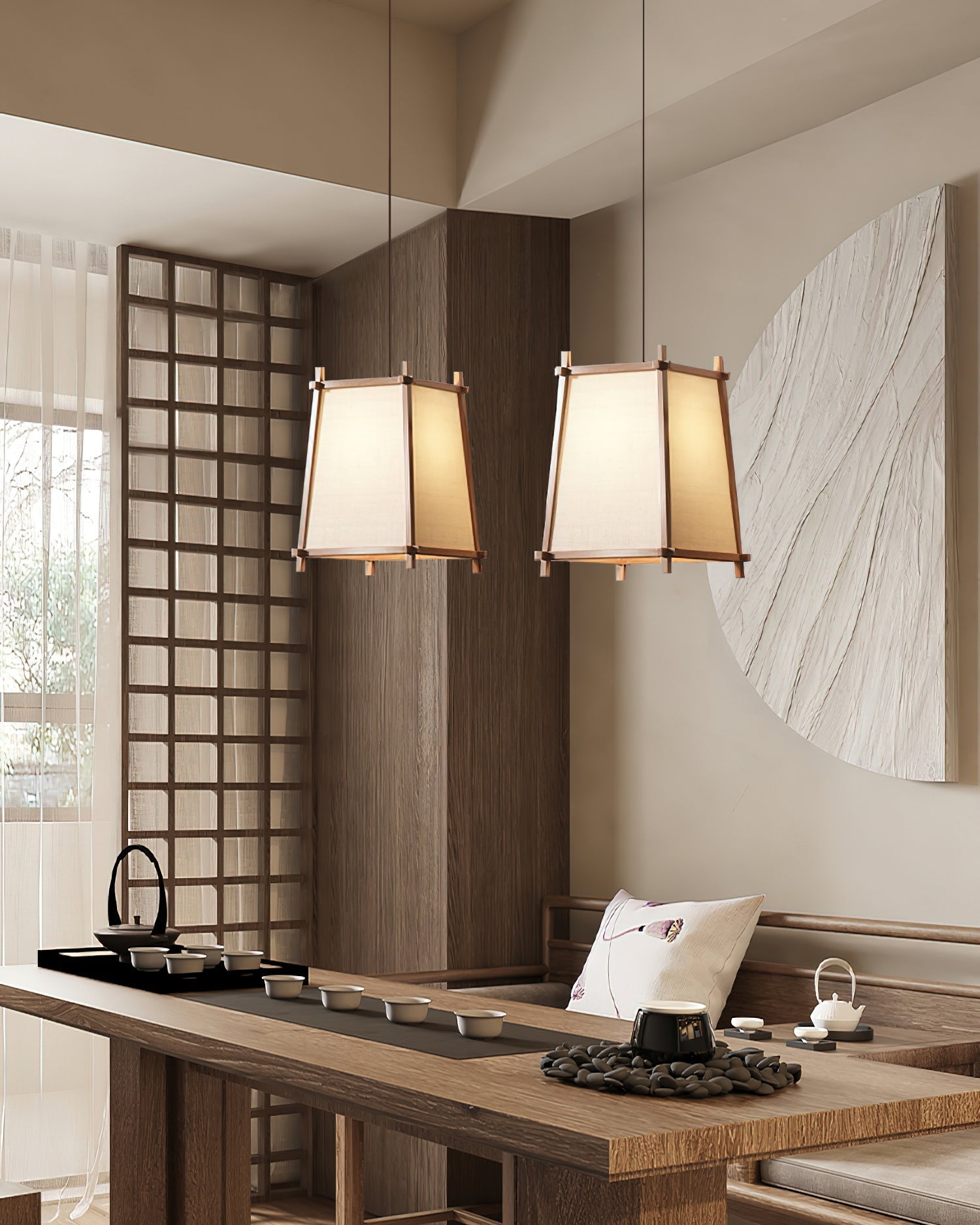 Calira Pendant Light Fabric Geometric - Neutralighting