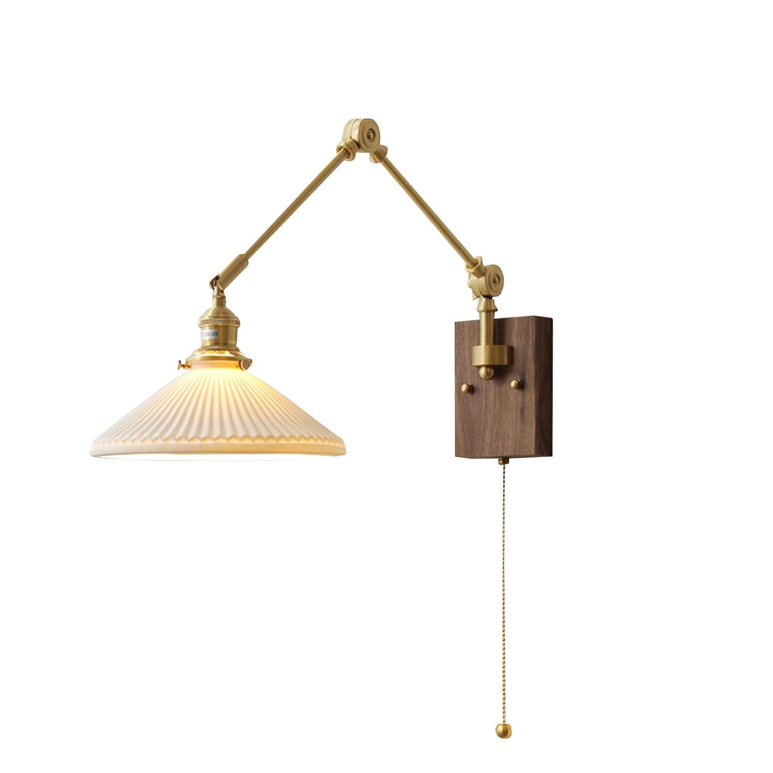 Wall Lamp Adjustable Arm Pleated Shade Walnut Base Vintage Task - Neutralighting