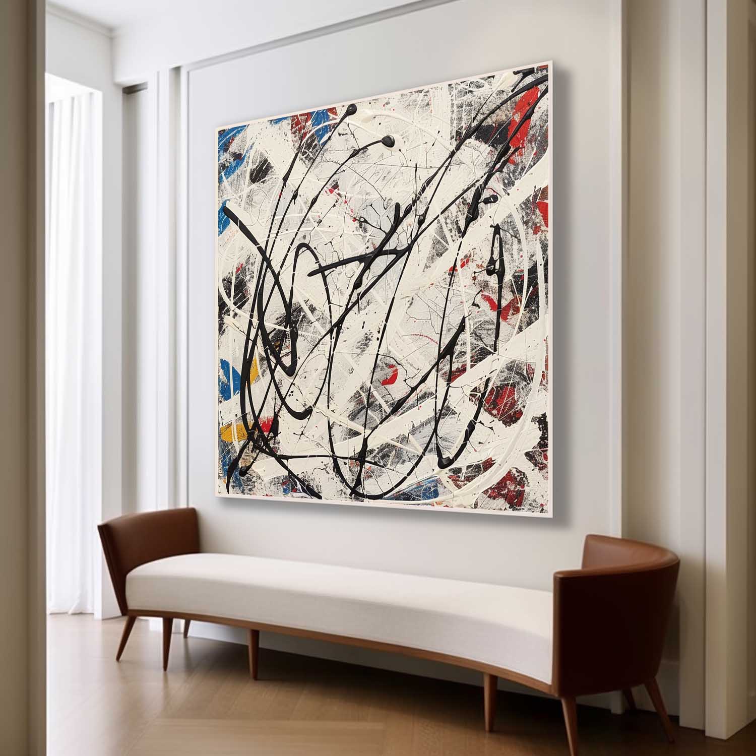 Wall Art Bold Black Curved Line Abstract Chaotic