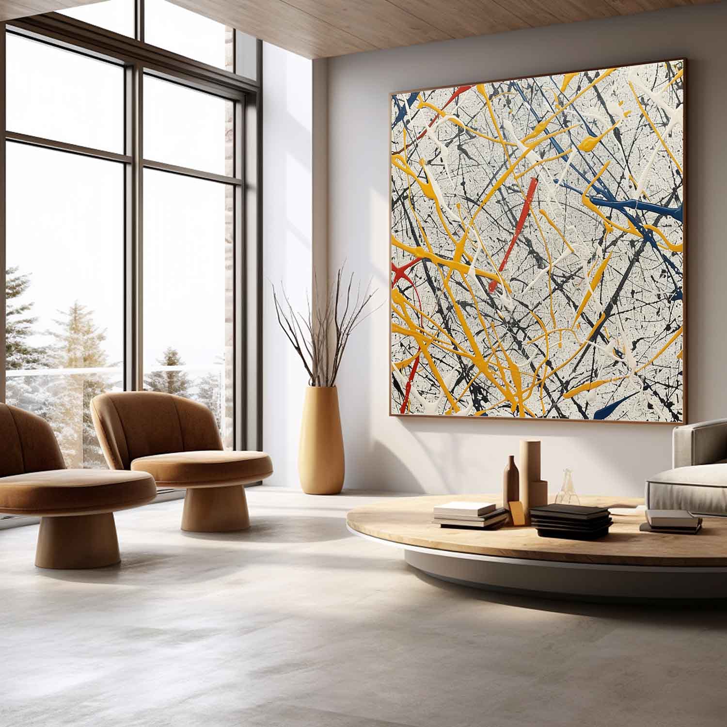 Wall Art Crisscrossing Colorful Drip Line Yellow
