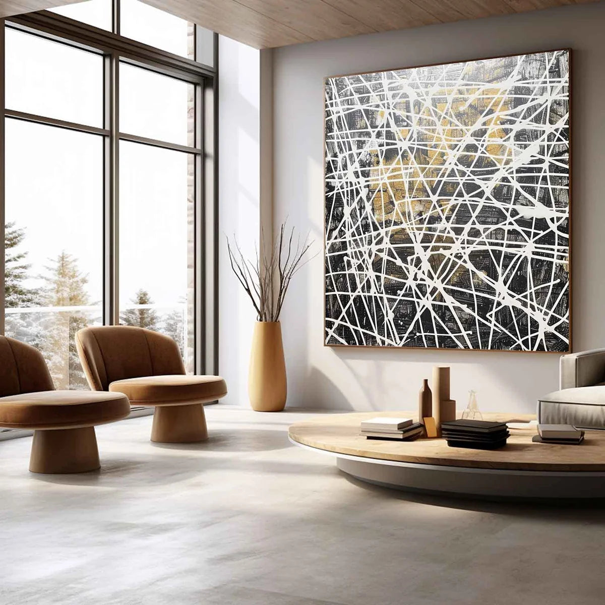 Tactile Black White Gold Oil Painting Web-Line