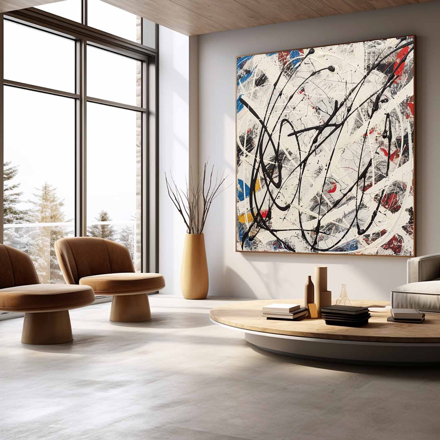 Wall Art Bold Black Curved Line Abstract Chaotic