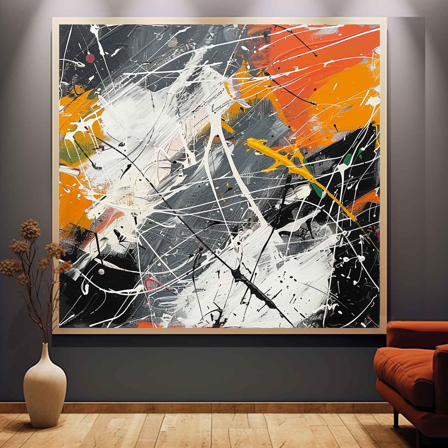 Wall Art Abstract Bold Orange Accent Blocks Expressionism