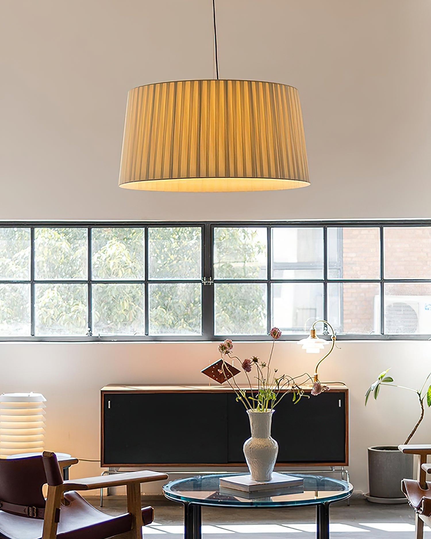 Pendant Light Pleated Fabric Drum - Neutralighting