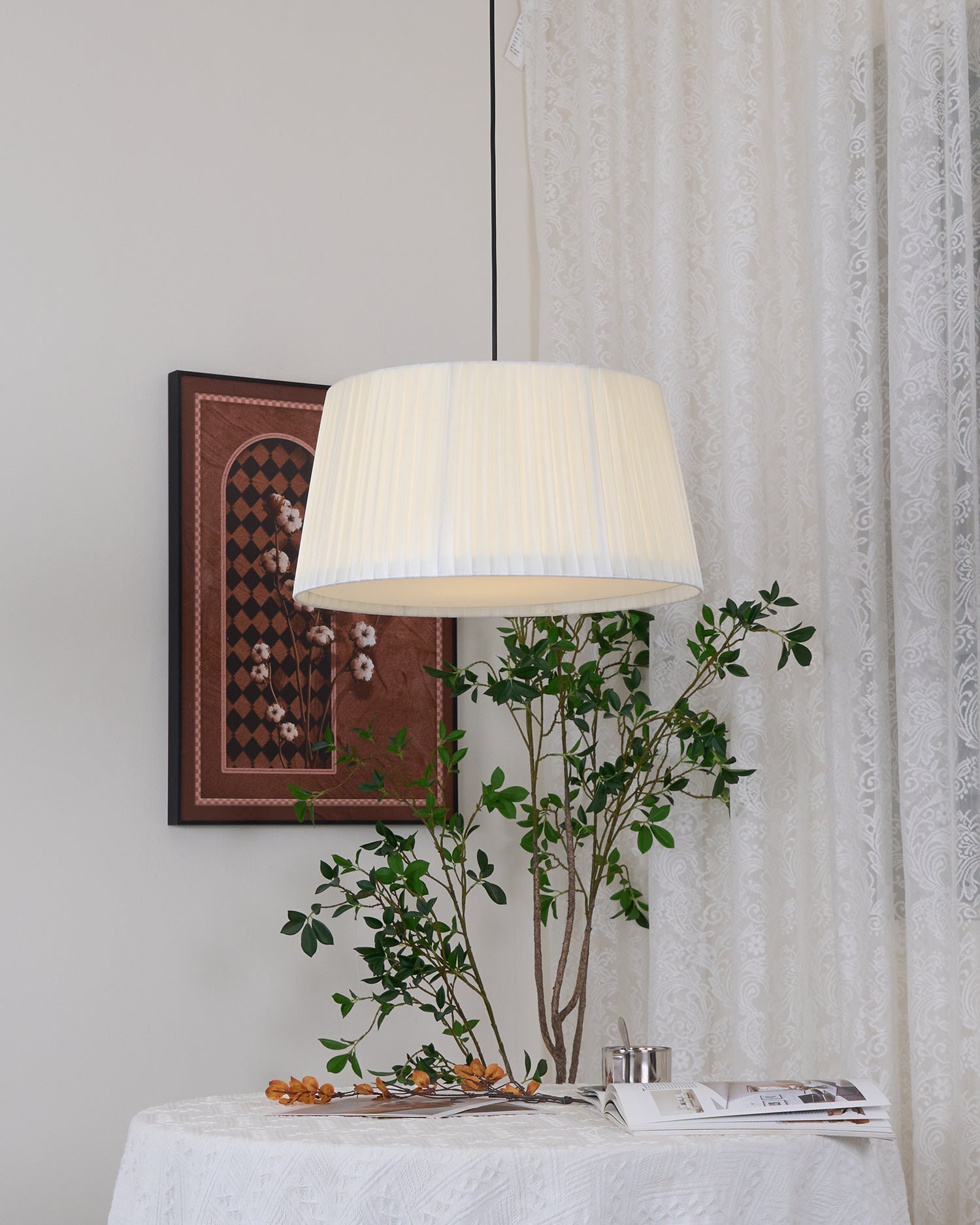 Pendant Light Pleated Fabric Drum - Neutralighting