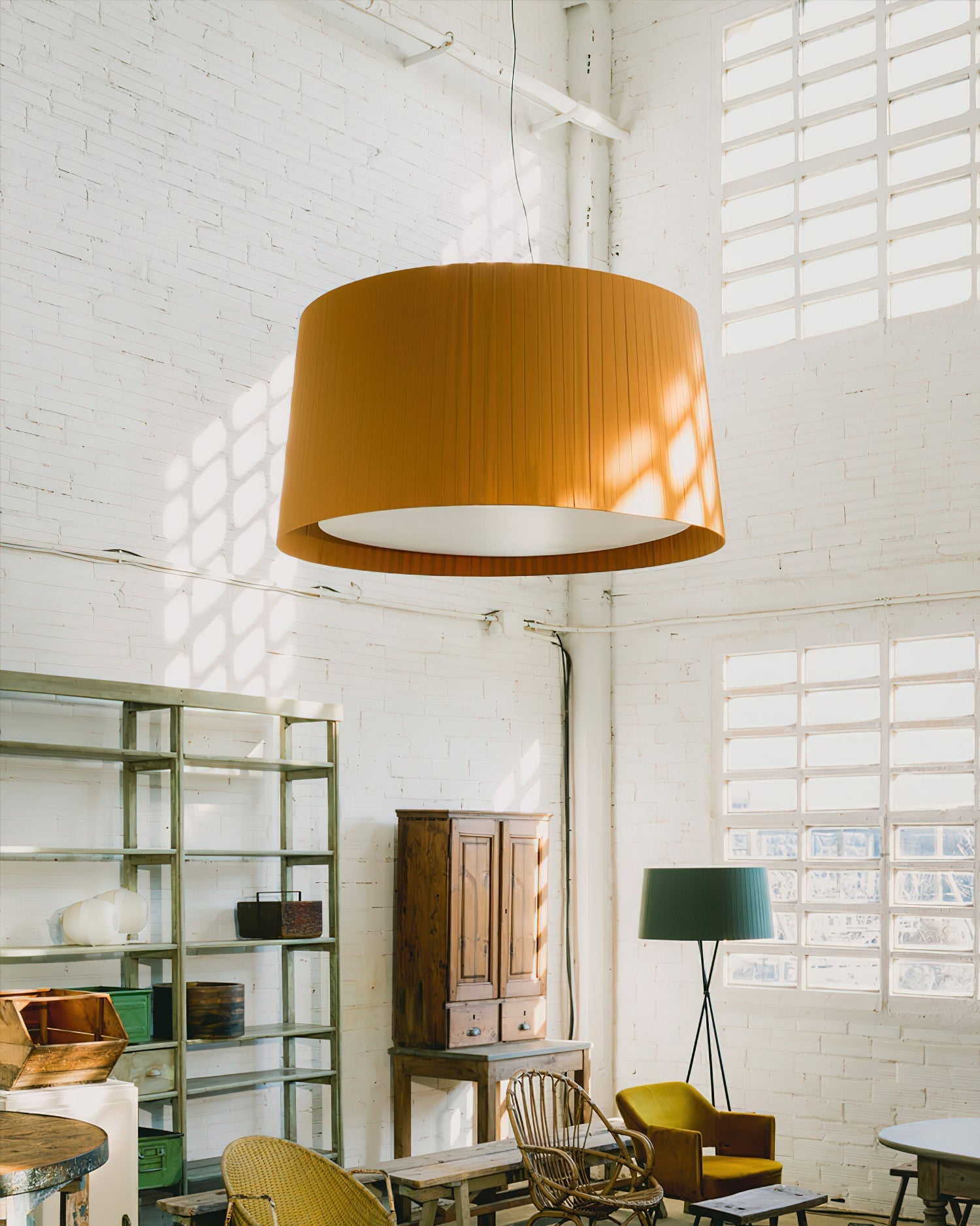 Pendant Light Pleated Fabric Drum - Neutralighting