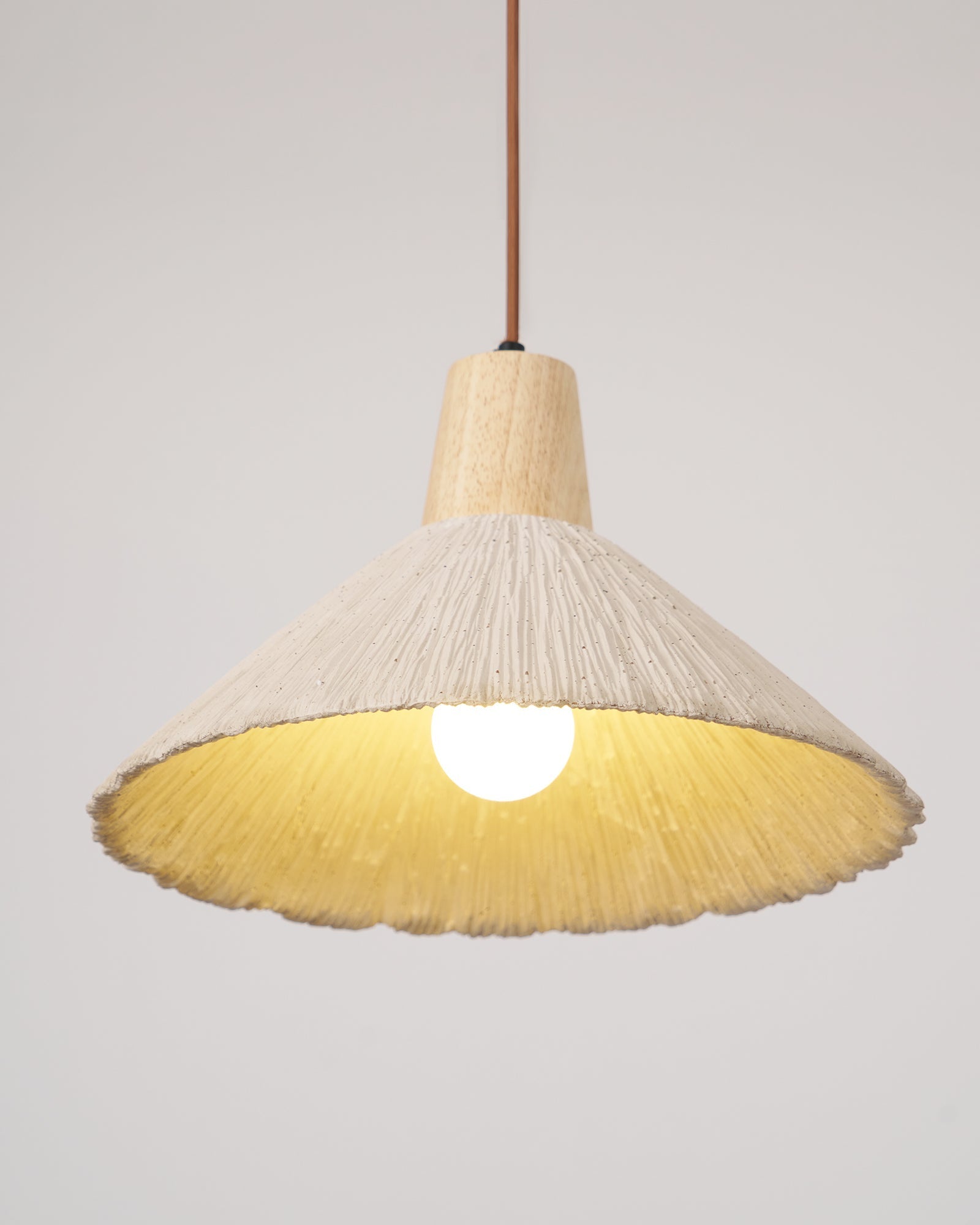 Pendant Lamp Wood Top Textured Cement Shade Grey Natural Japandi - Neutralighting