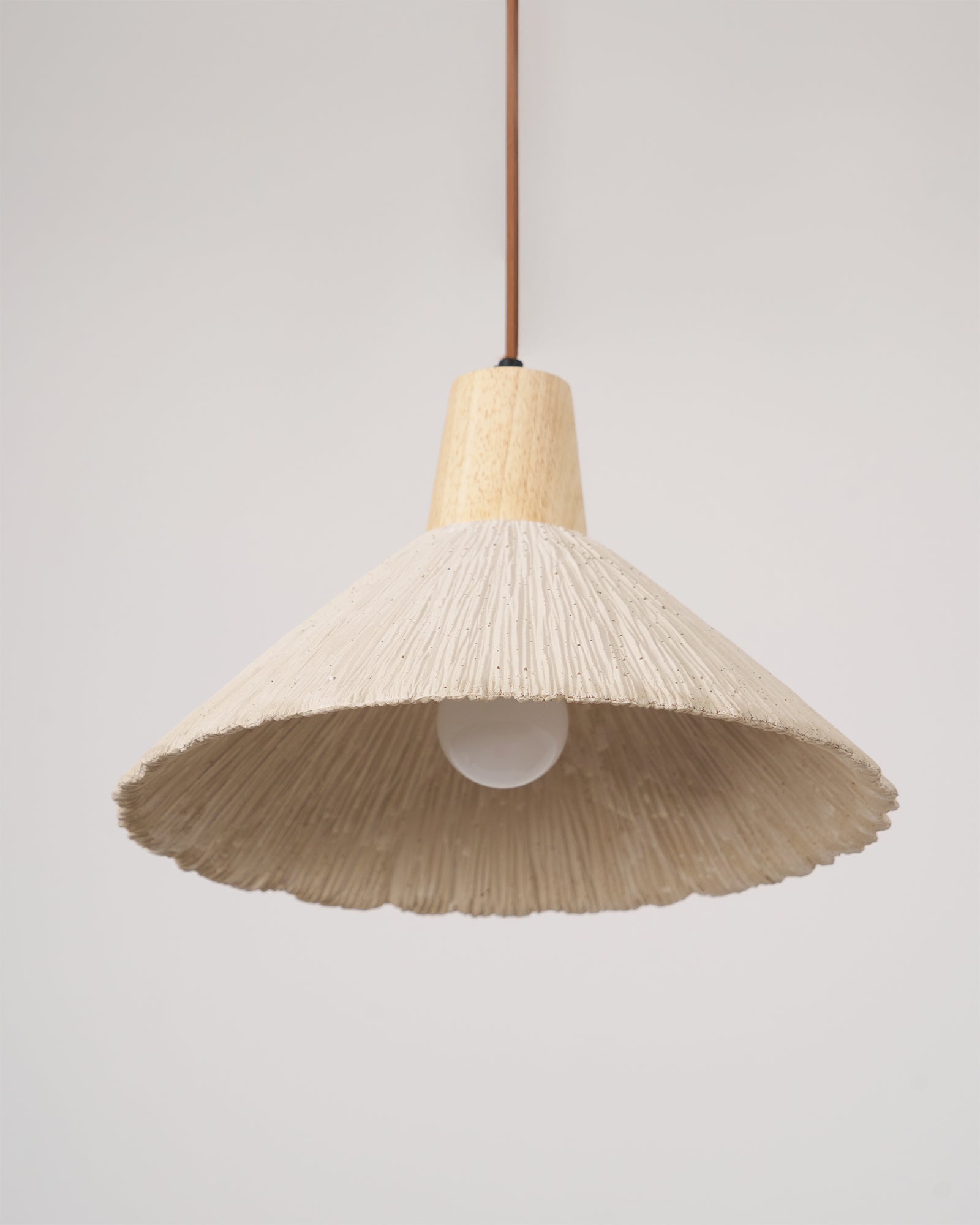 Pendant Lamp Wood Top Textured Cement Shade Grey Natural Japandi - Neutralighting