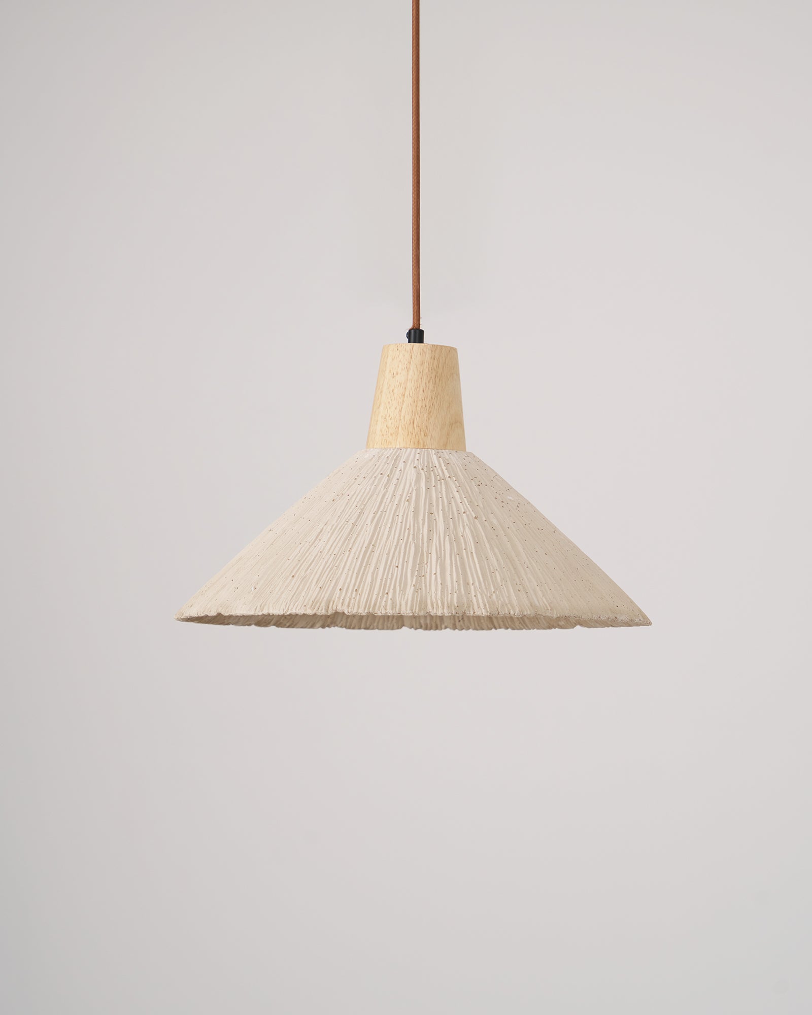 Pendant Lamp Wood Top Textured Cement Shade Grey Natural Japandi - Neutralighting