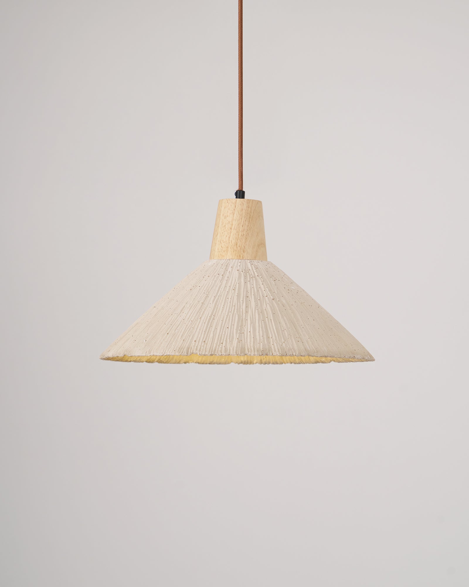 Pendant Lamp Wood Top Textured Cement Shade Grey Natural Japandi - Neutralighting