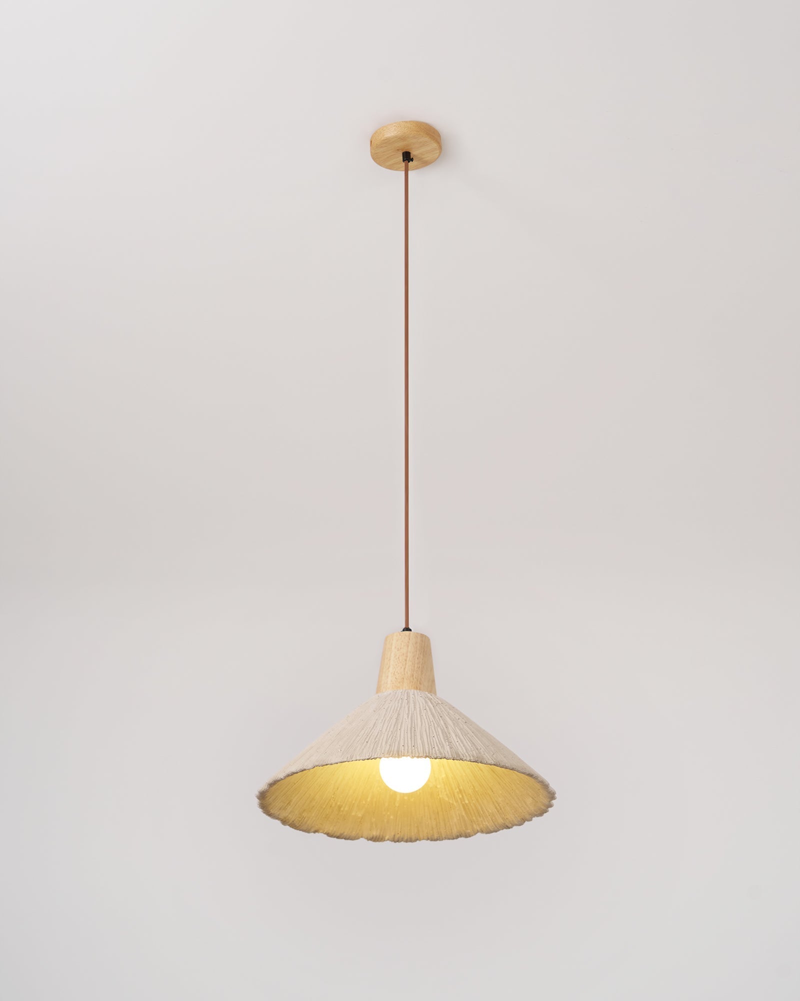 Pendant Lamp Wood Top Textured Cement Shade Grey Natural Japandi - Neutralighting