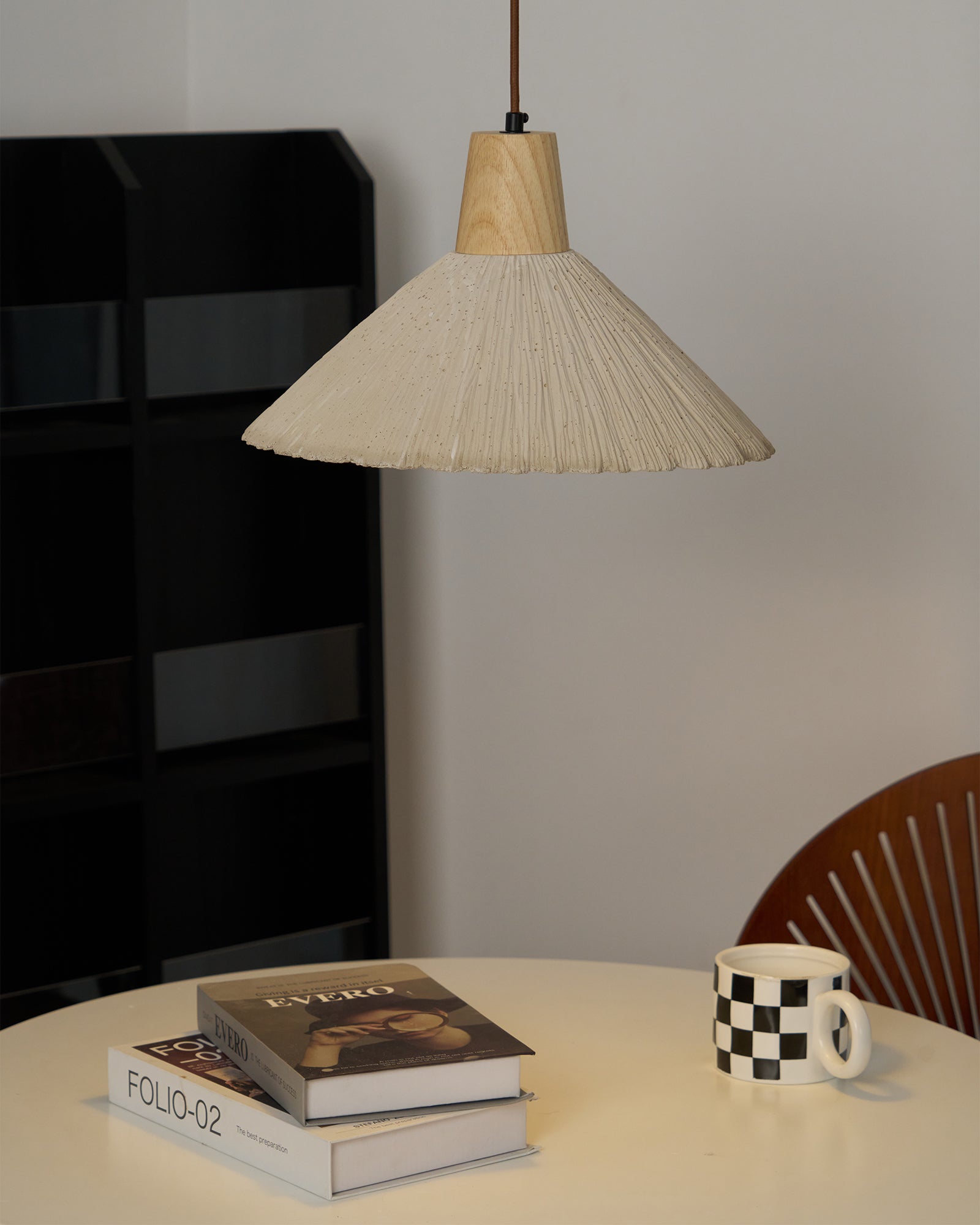 Pendant Lamp Wood Top Textured Cement Shade Grey Natural Japandi - Neutralighting