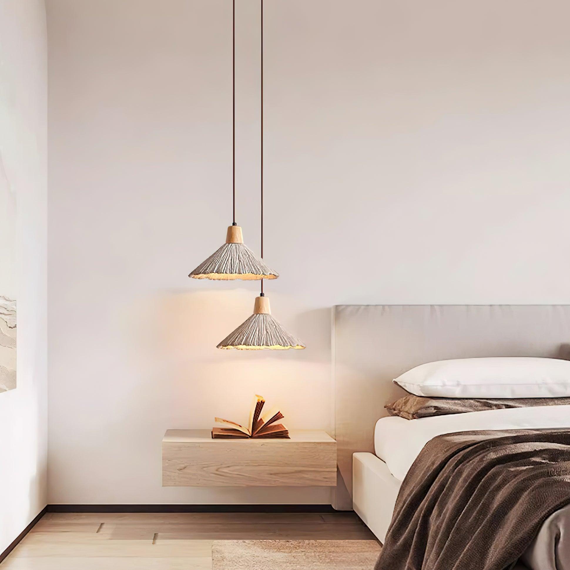 Pendant Lamp Wood Top Textured Cement Shade Grey Natural Japandi - Neutralighting