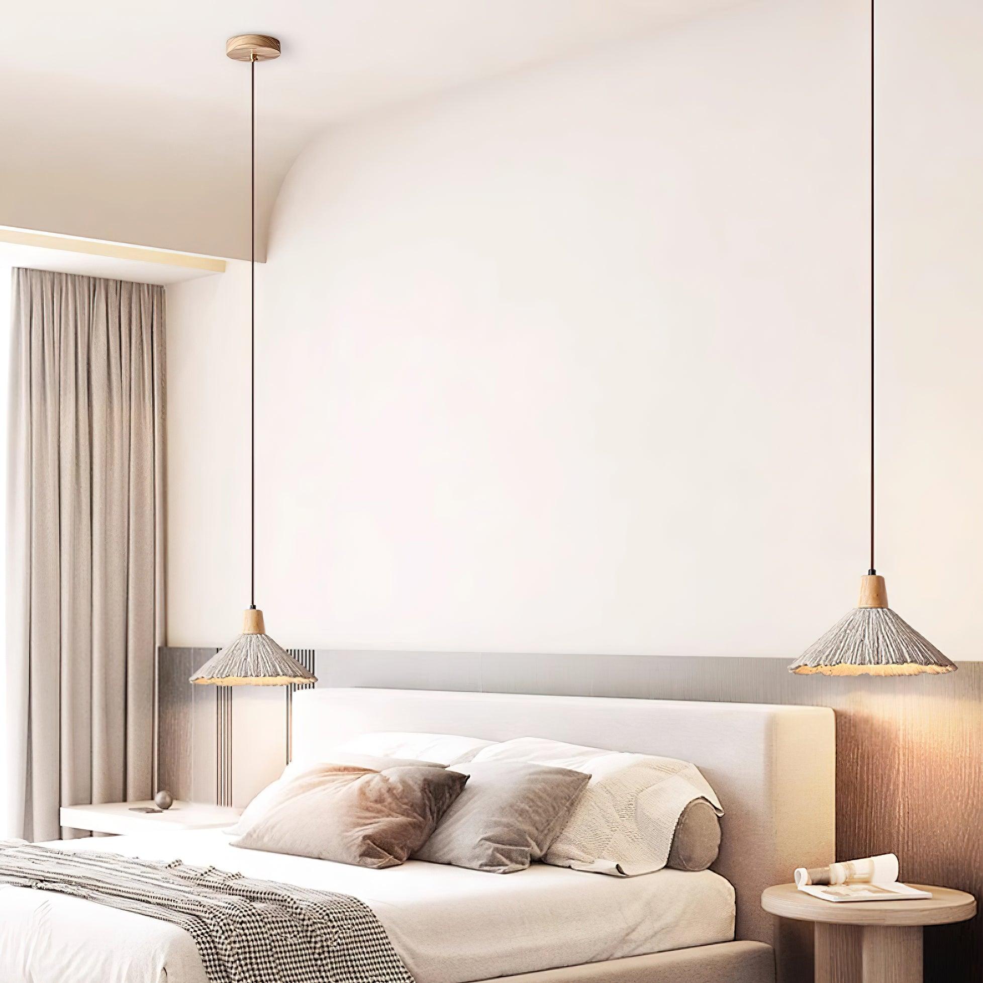 Pendant Lamp Wood Top Textured Cement Shade Grey Natural Japandi - Neutralighting