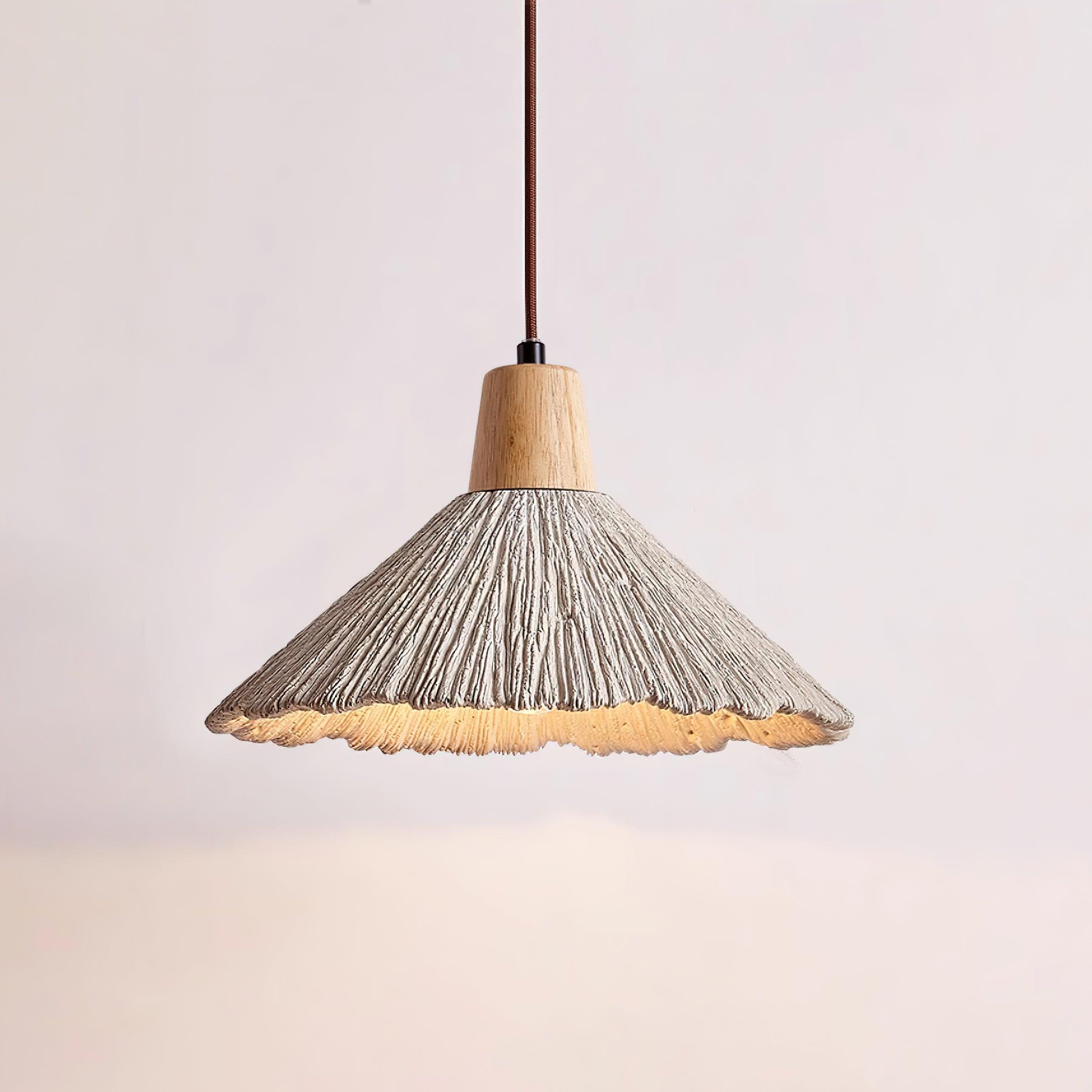 Pendant Lamp Wood Top Textured Cement Shade Grey Natural Japandi - Neutralighting