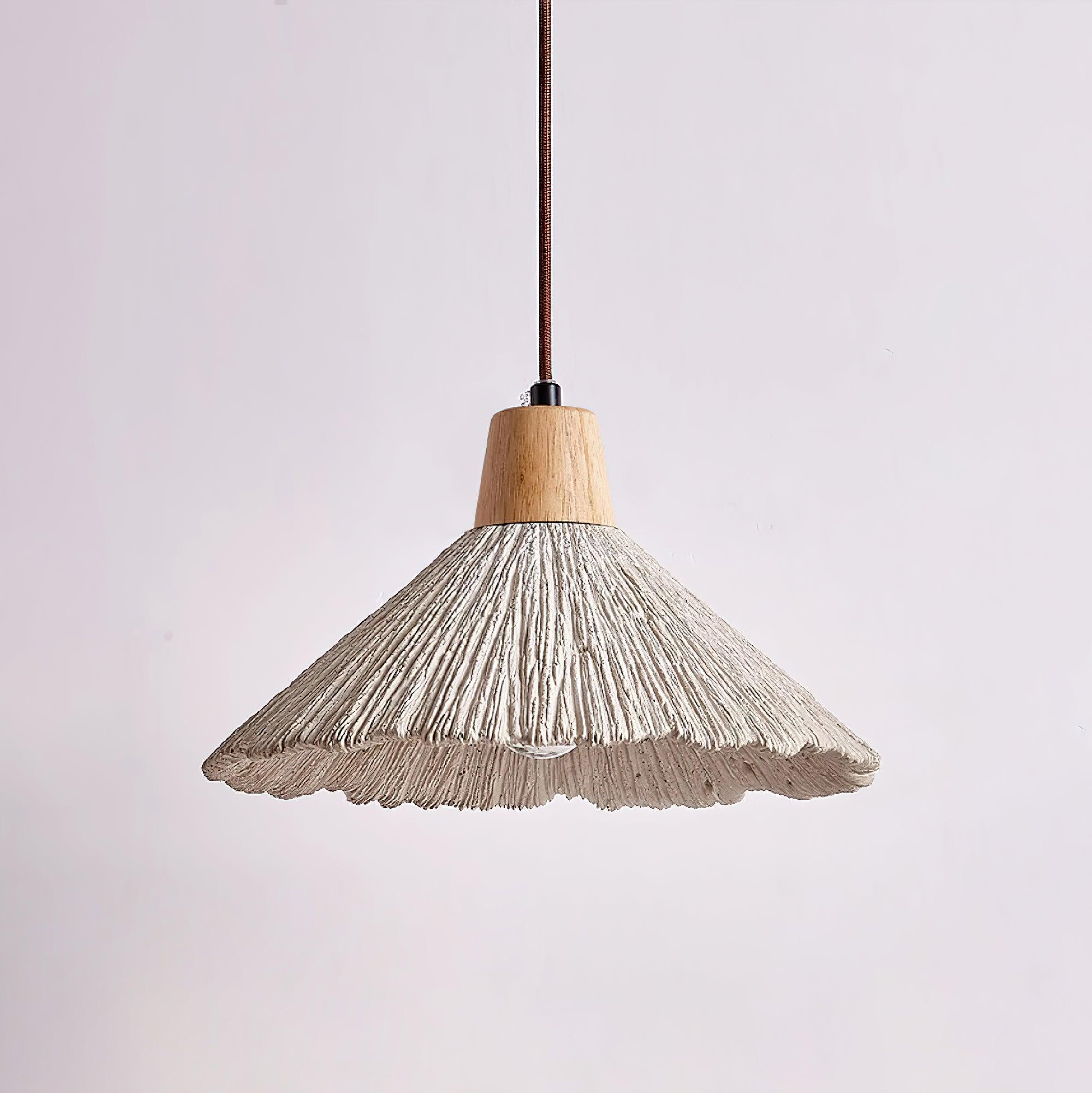 Pendant Lamp Wood Top Textured Cement Shade Grey Natural Japandi - Neutralighting
