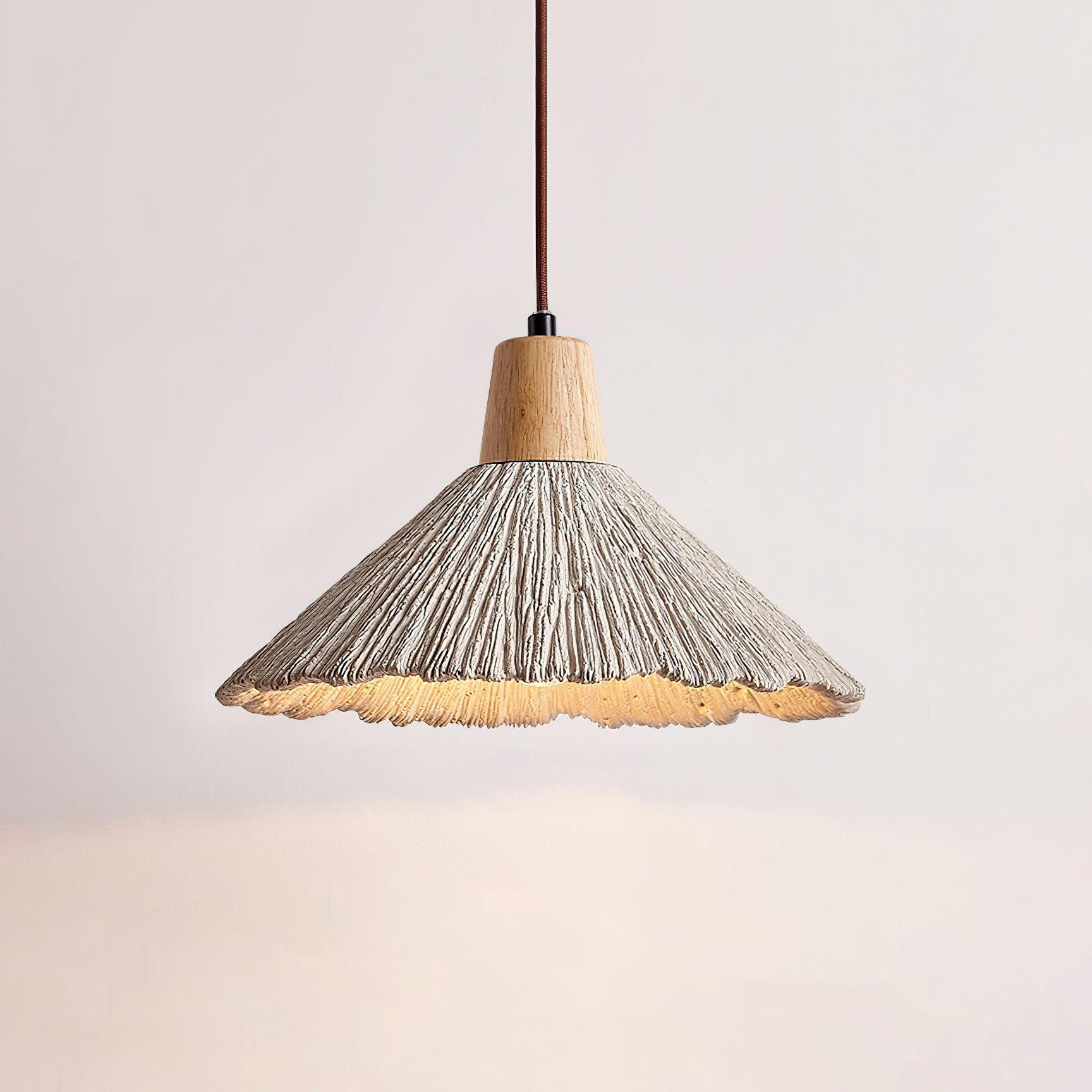 Pendant Lamp Wood Top Textured Cement Shade Grey Natural Japandi - Neutralighting