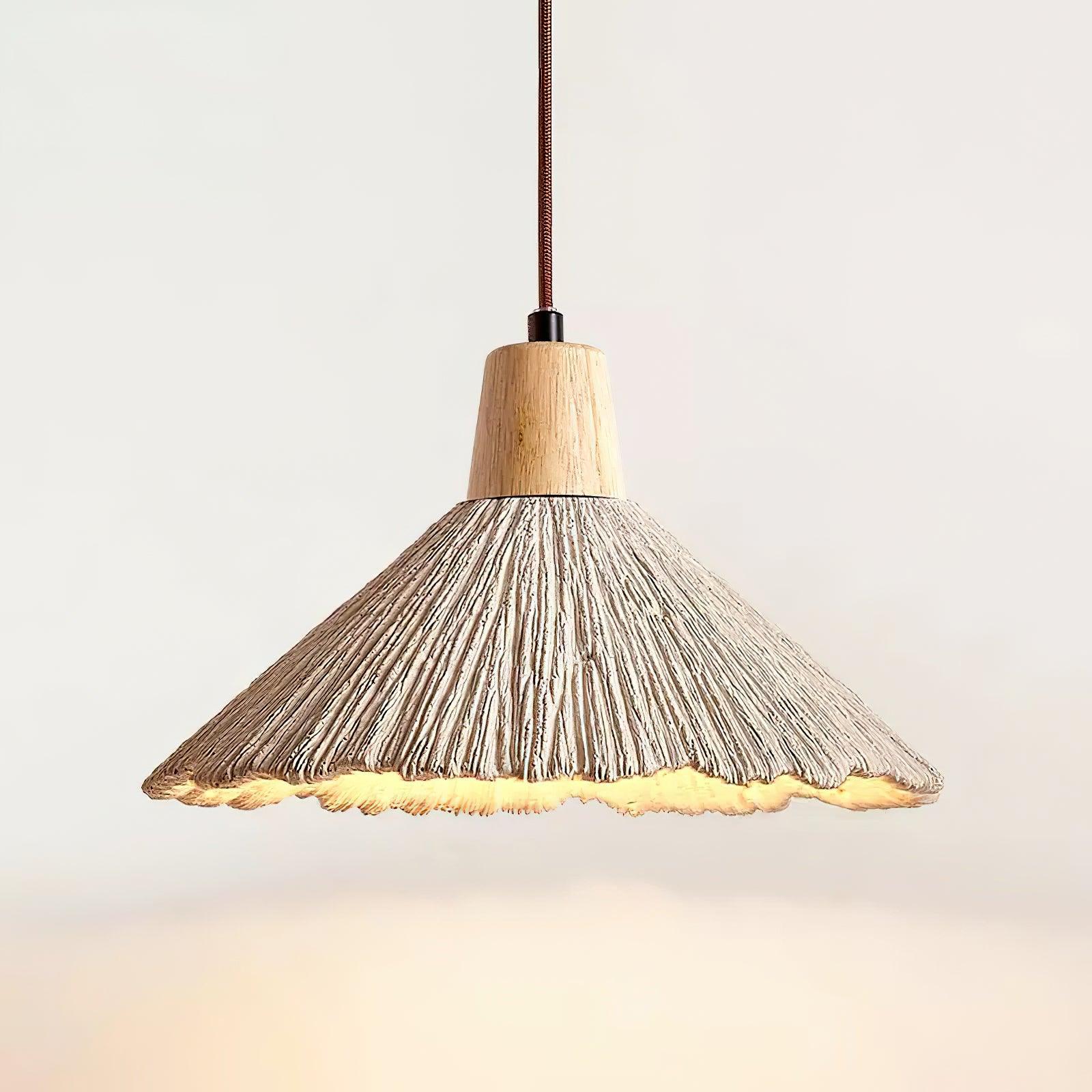 Pendant Lamp Wood Top Textured Cement Shade Grey Natural Japandi - Neutralighting