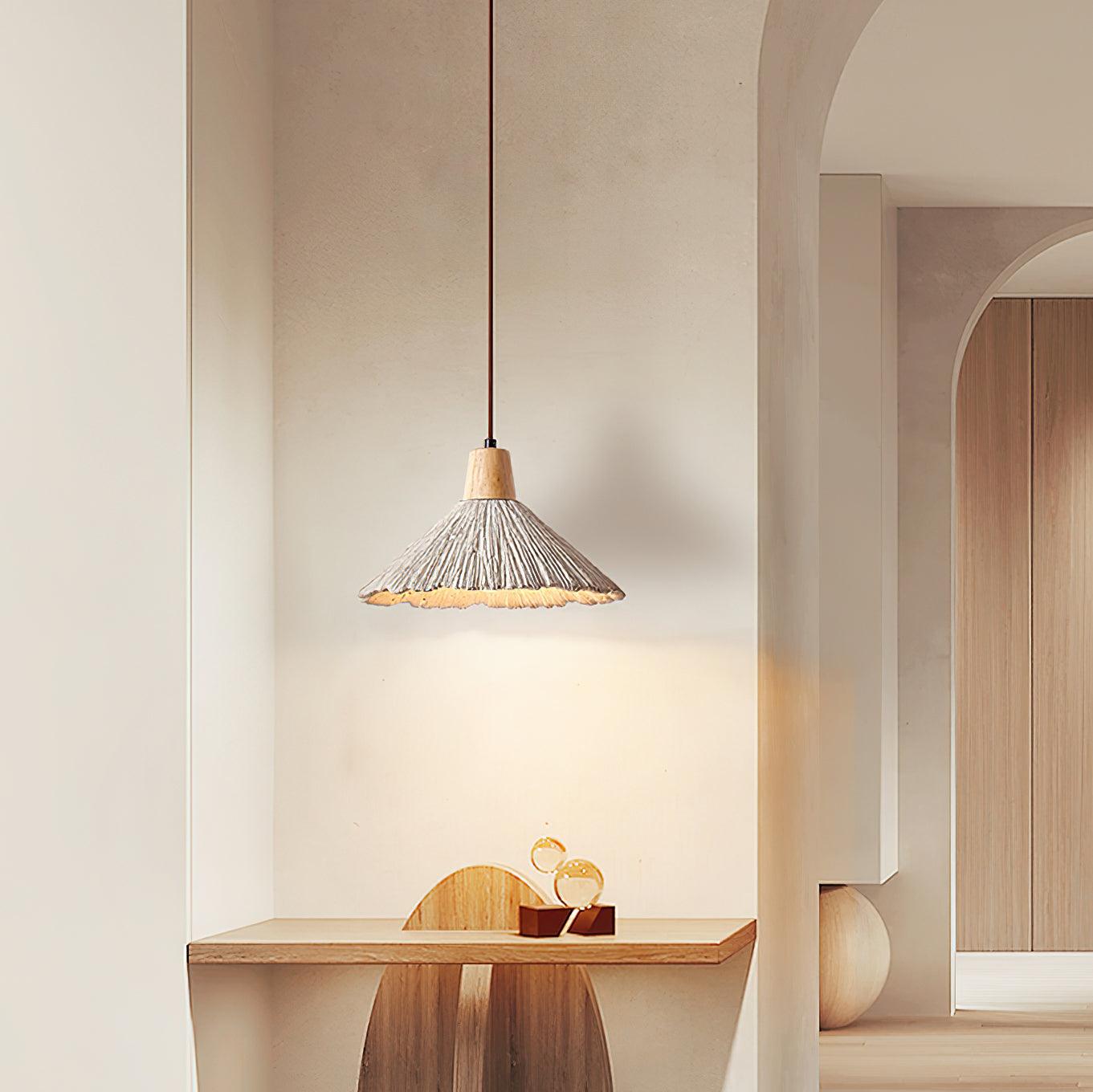 Pendant Lamp Wood Top Textured Cement Shade Grey Natural Japandi - Neutralighting