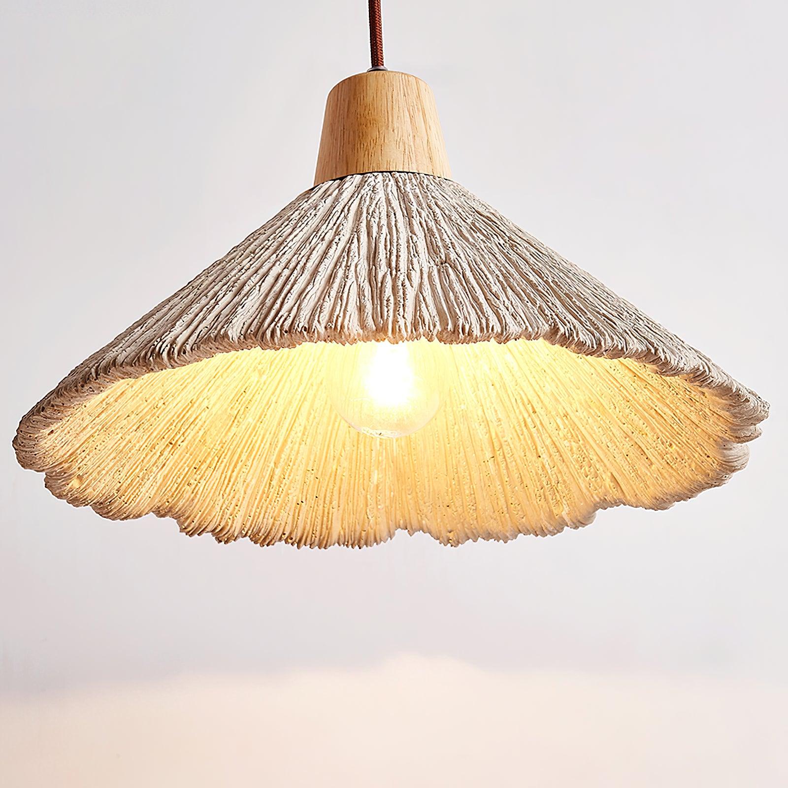 Pendant Lamp Wood Top Textured Cement Shade Grey Natural Japandi - Neutralighting