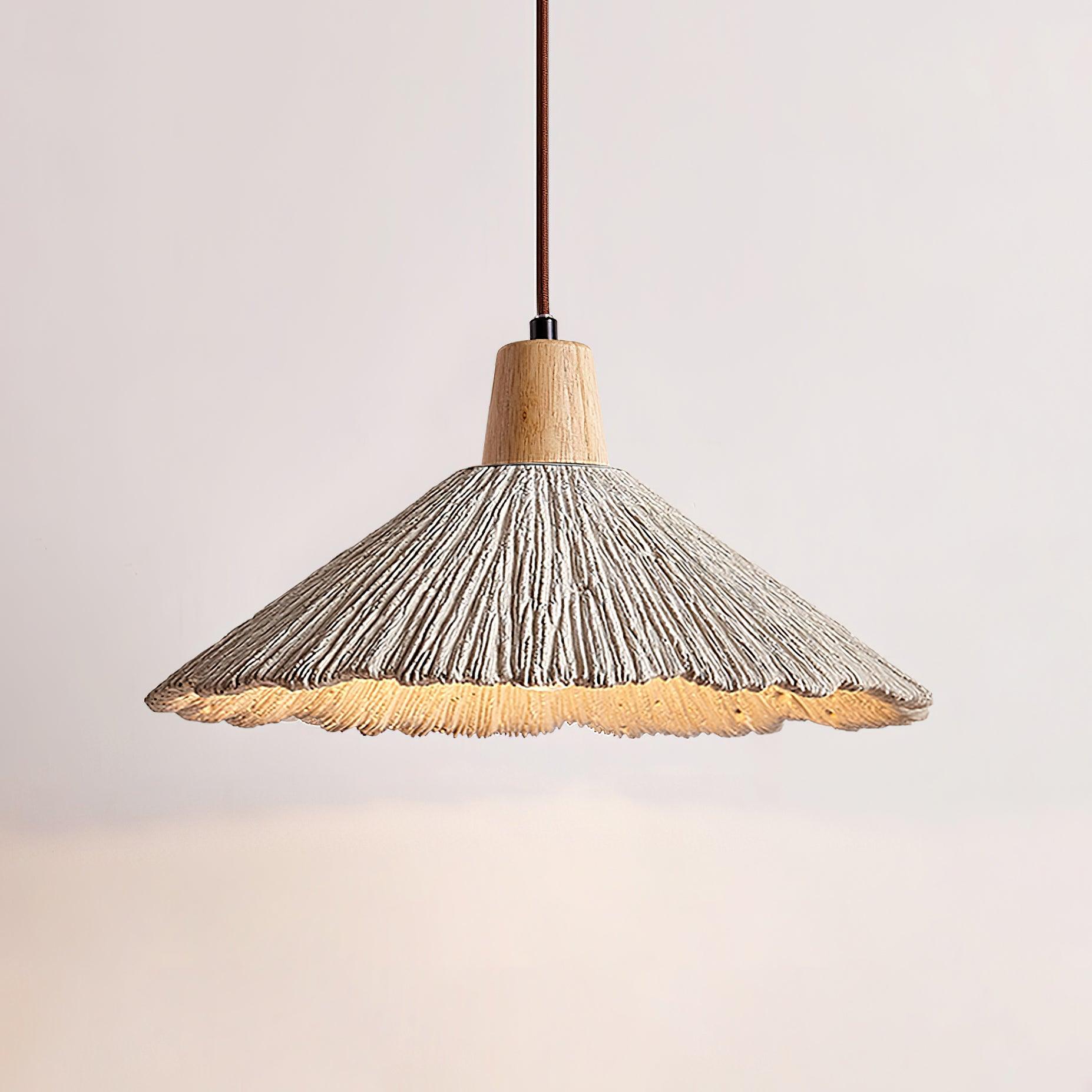 Pendant Lamp Wood Top Textured Cement Shade Grey Natural Japandi - Neutralighting