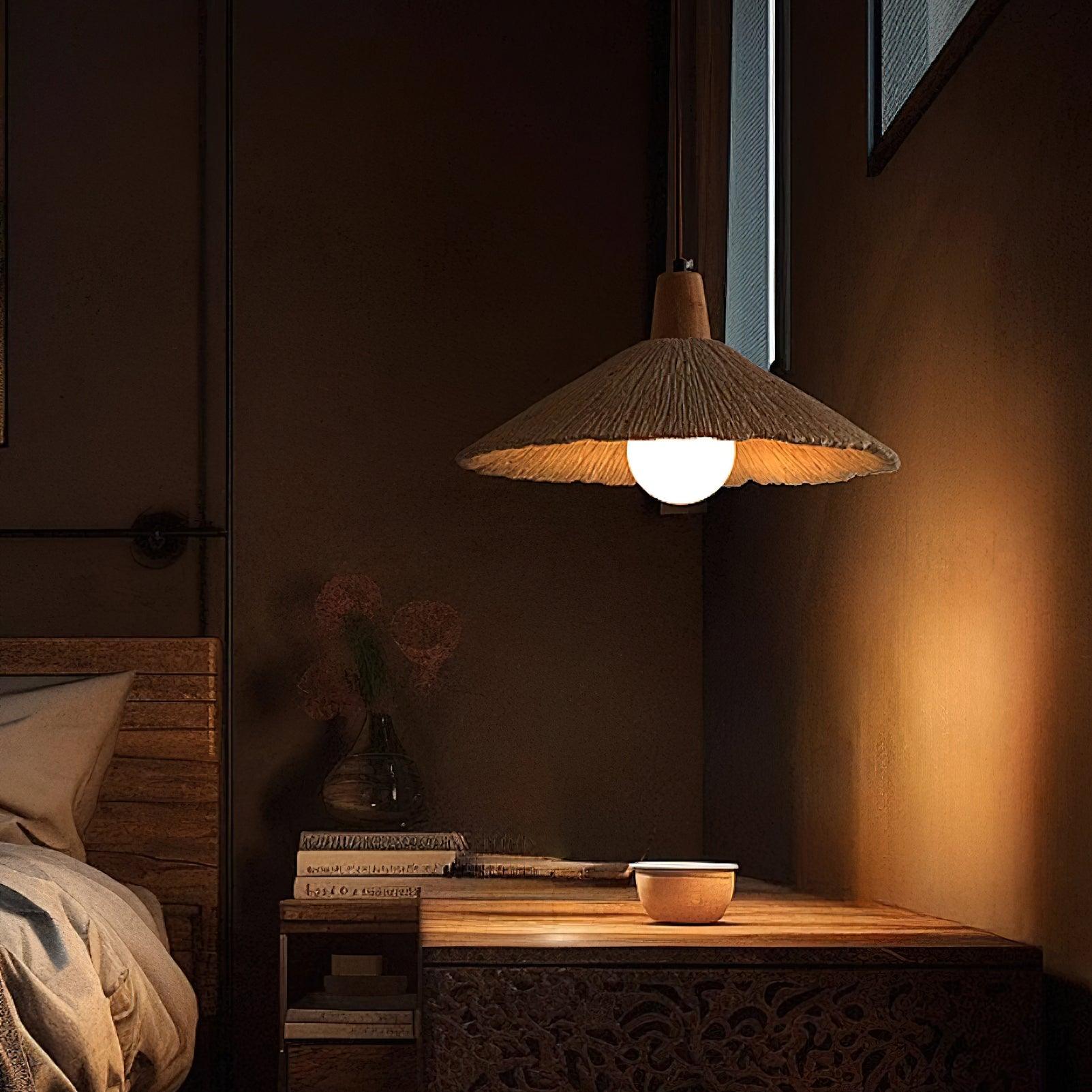 Pendant Lamp Wood Top Textured Cement Shade Grey Natural Japandi - Neutralighting