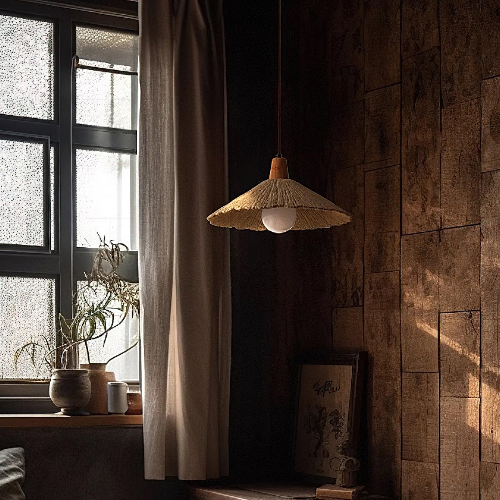 Pendant Lamp Wood Top Textured Cement Shade Grey Natural Japandi - Neutralighting