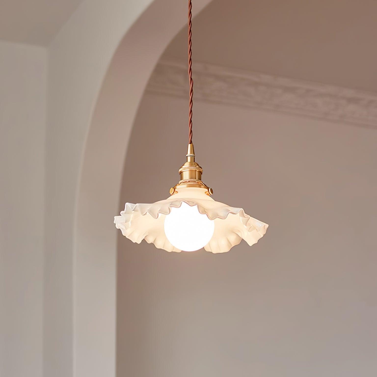 Pendant Lamp Glass Ruffle Shade Brass Warm Glow - Neutralighting