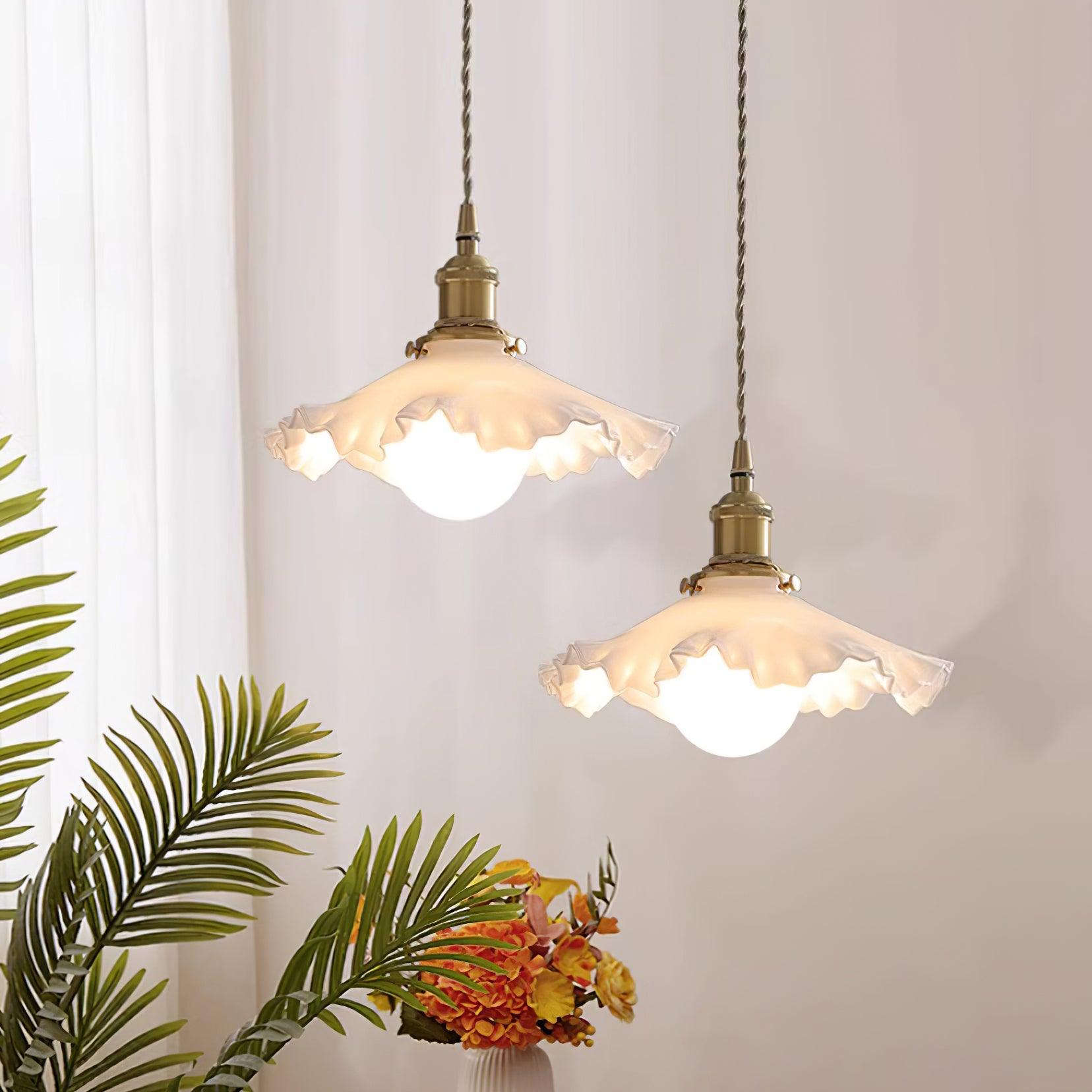 Pendant Lamp Glass Ruffle Shade Brass Warm Glow - Neutralighting