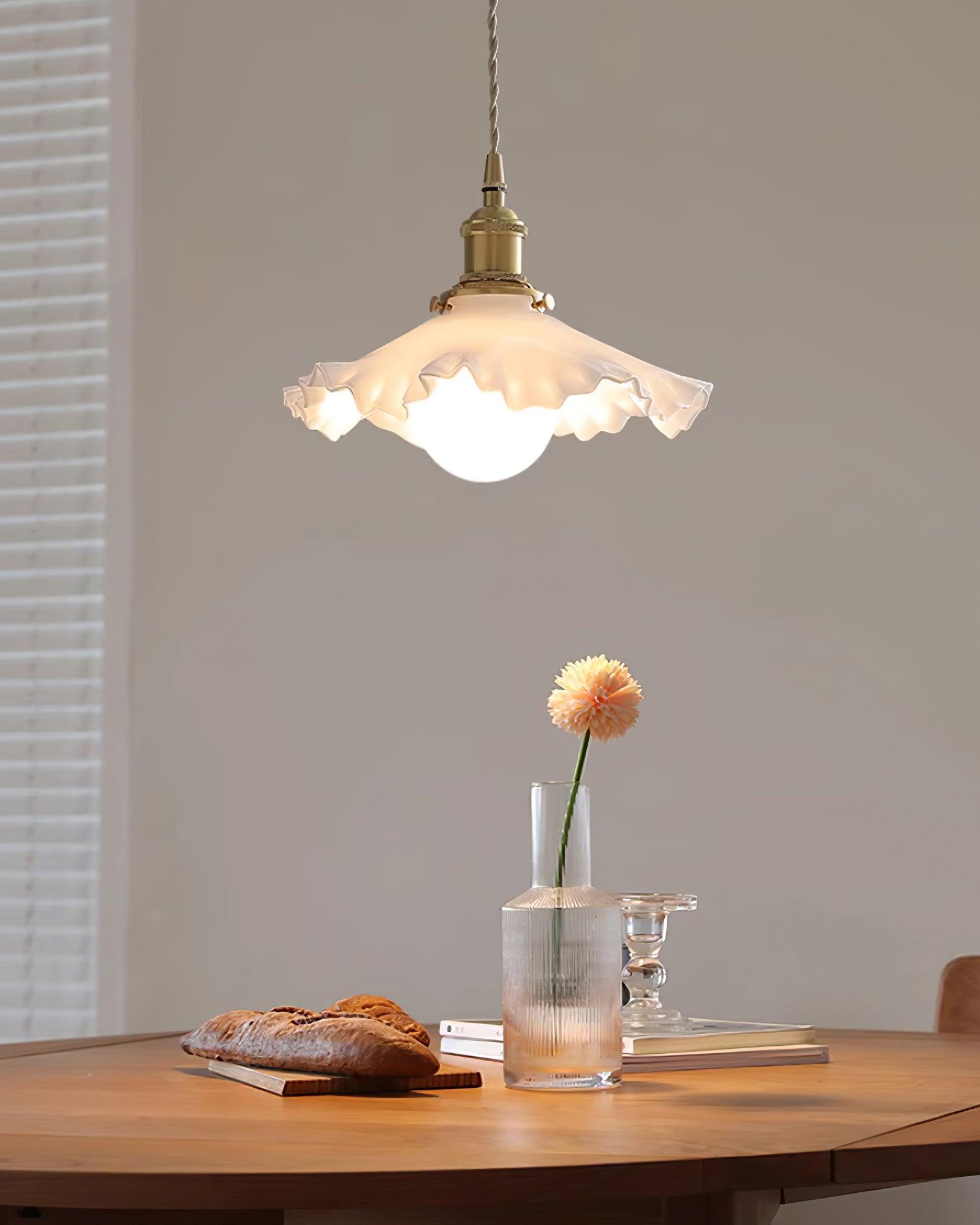 Pendant Lamp Glass Ruffle Shade Brass Warm Glow - Neutralighting