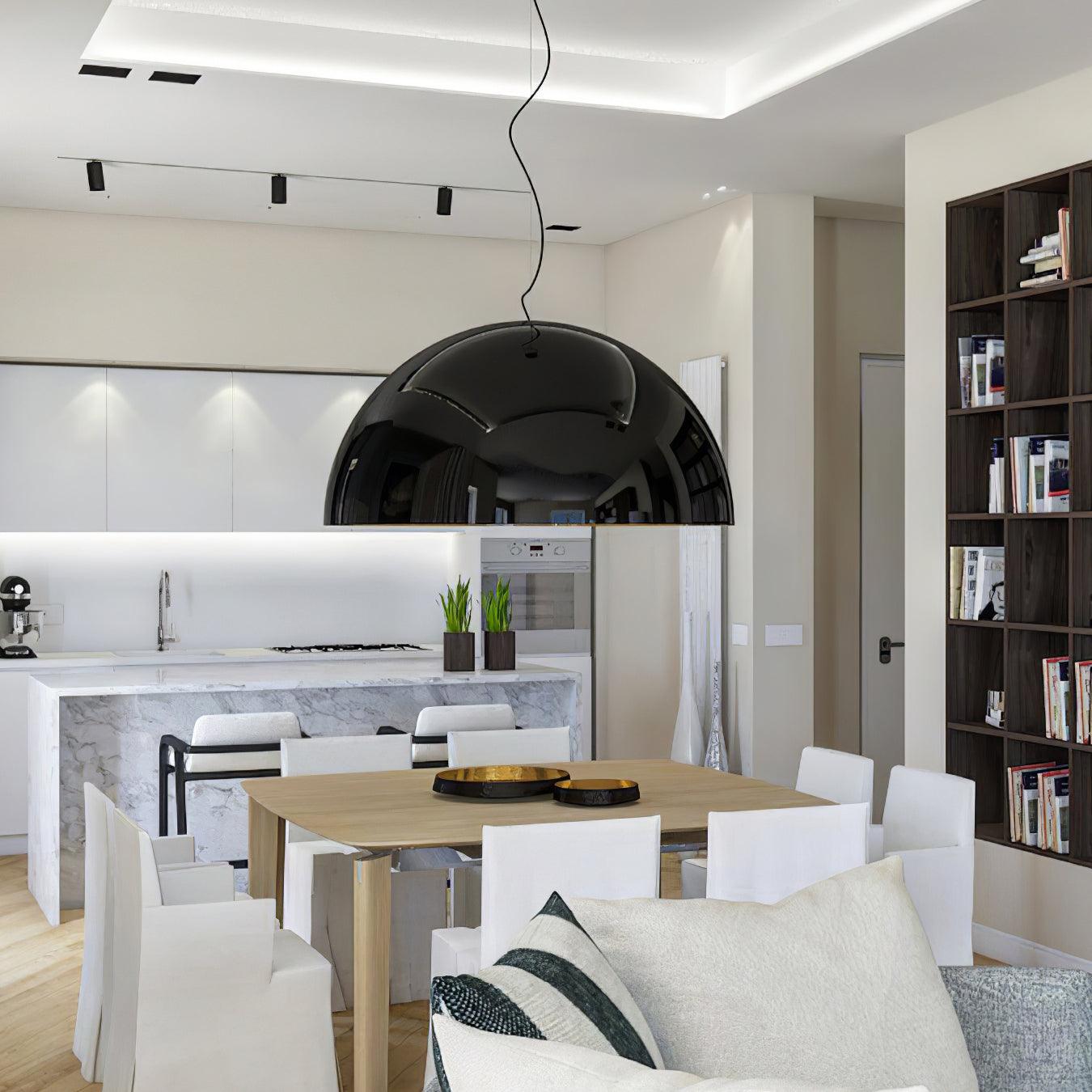 Pendant Lamp Black Dome with Embossed Plaster Interior Elegant - Neutralighting