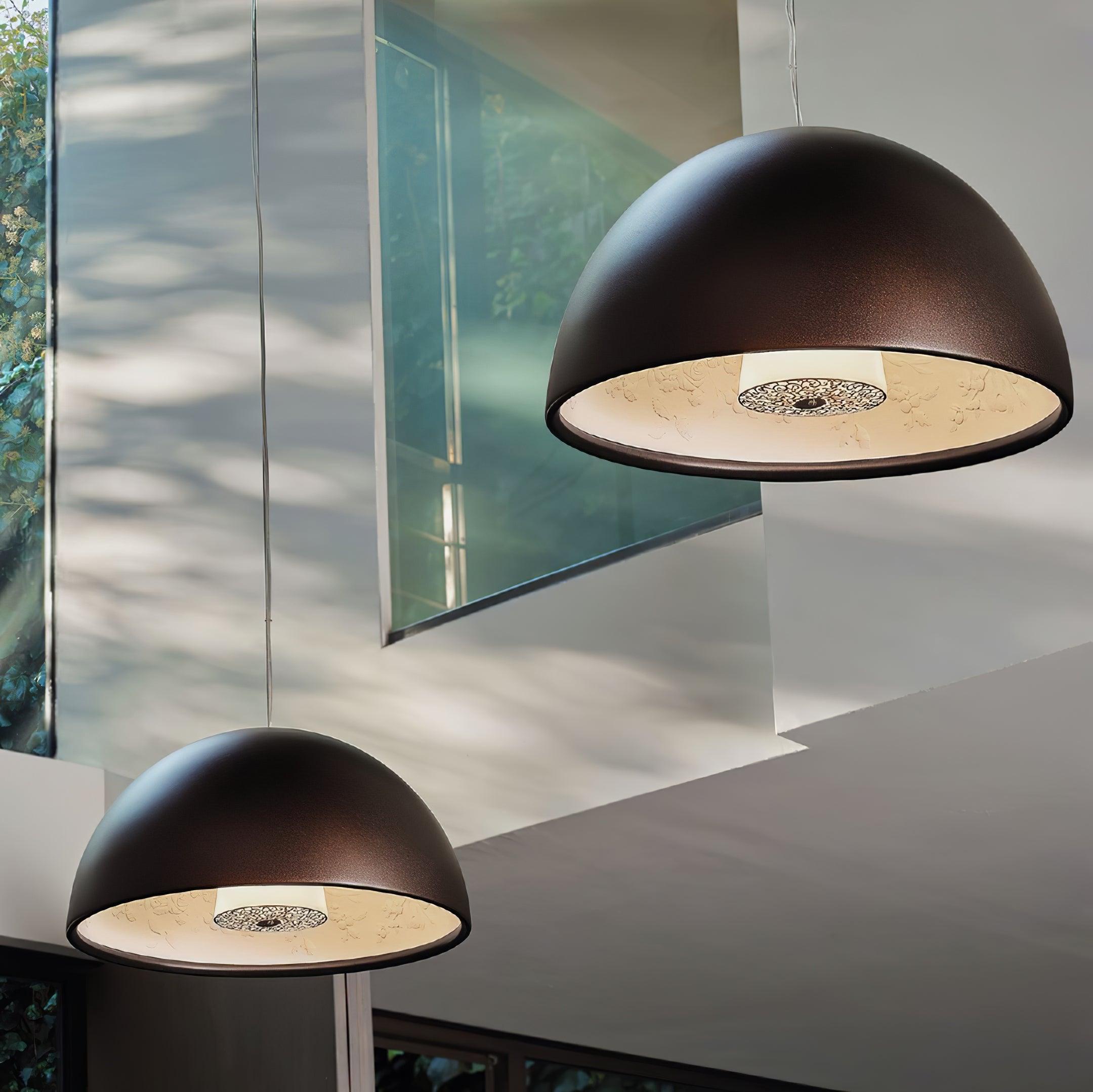 Pendant Lamp Black Dome with Embossed Plaster Interior Elegant - Neutralighting