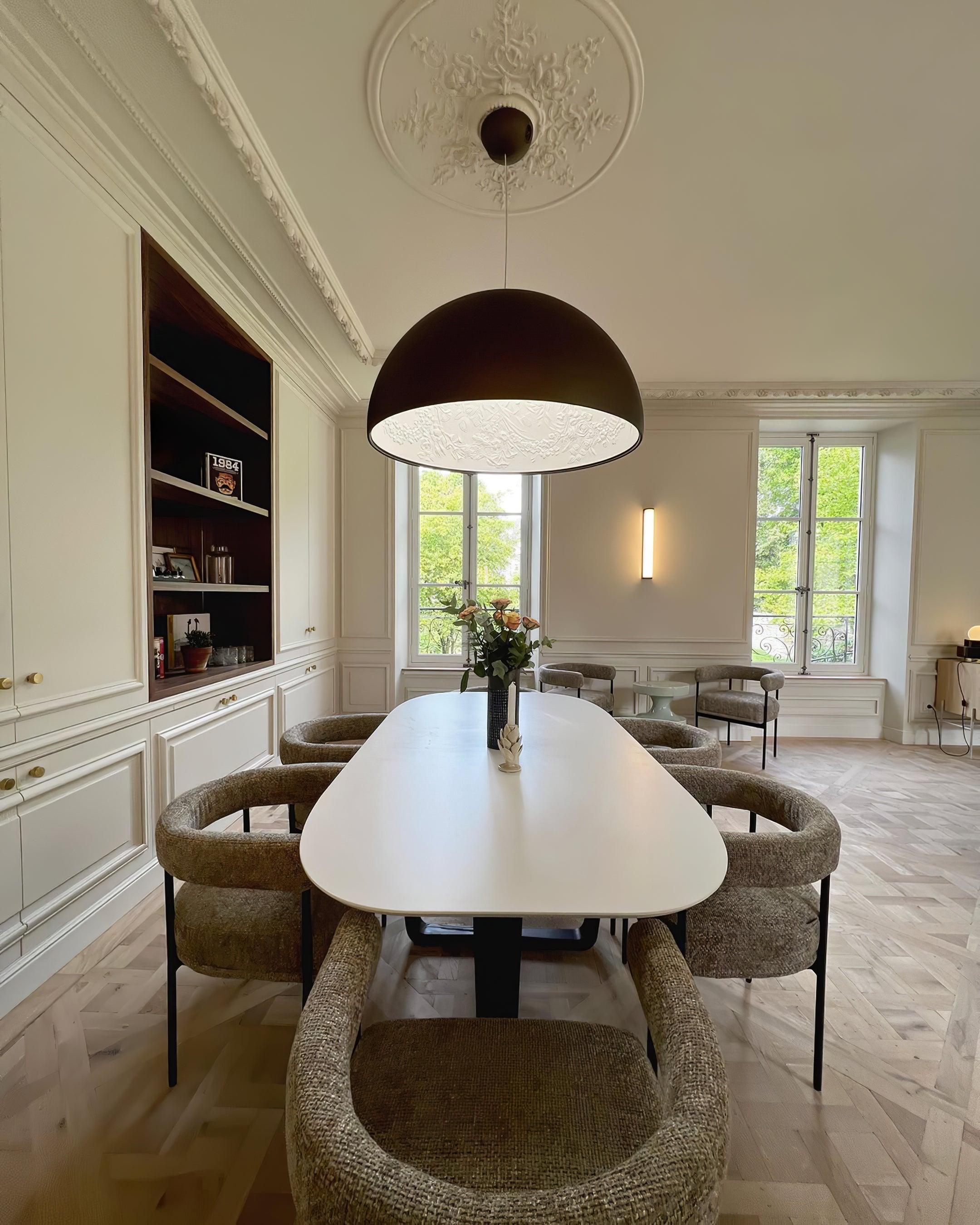 Pendant Lamp Black Dome with Embossed Plaster Interior Elegant - Neutralighting