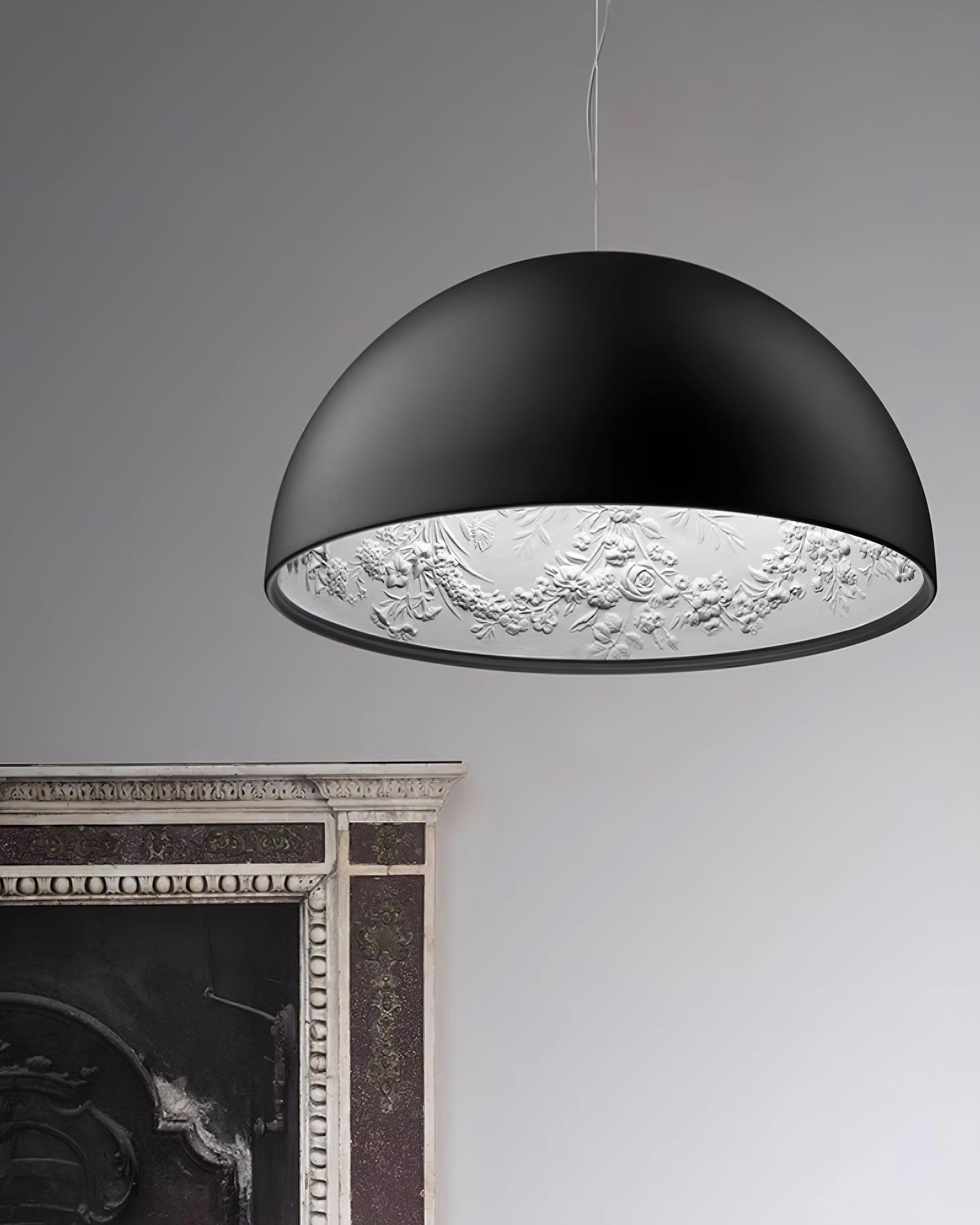 Pendant Lamp Black Dome with Embossed Plaster Interior Elegant - Neutralighting