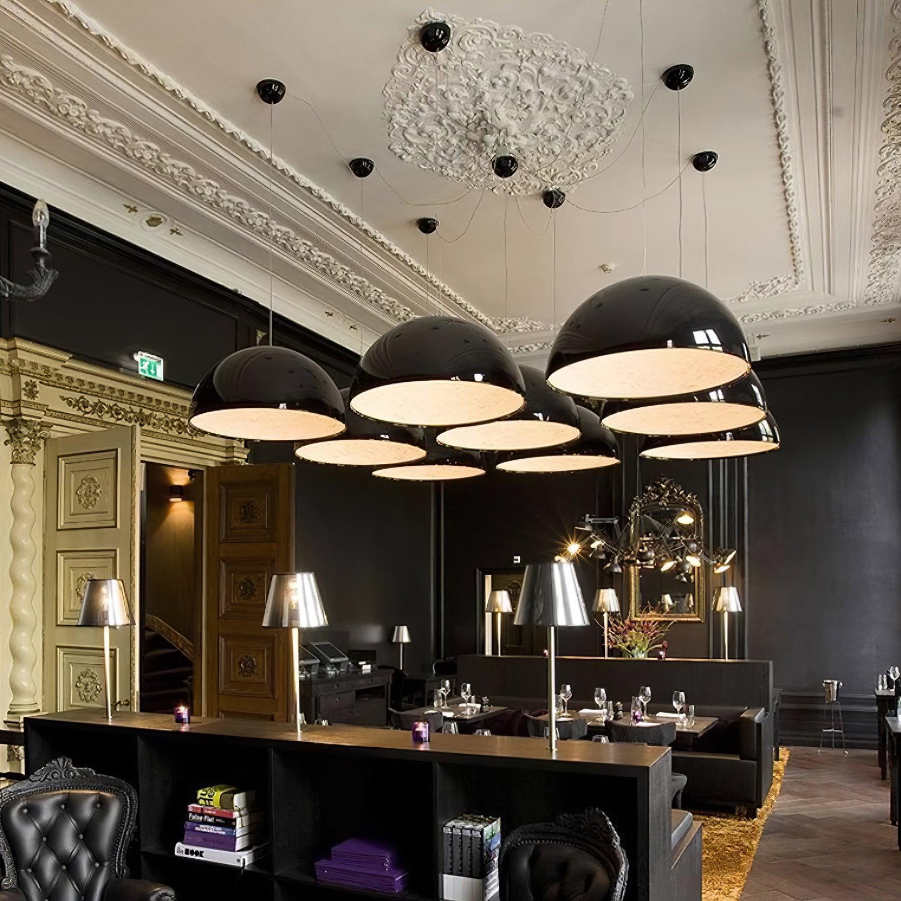 Pendant Lamp Black Dome with Embossed Plaster Interior Elegant - Neutralighting