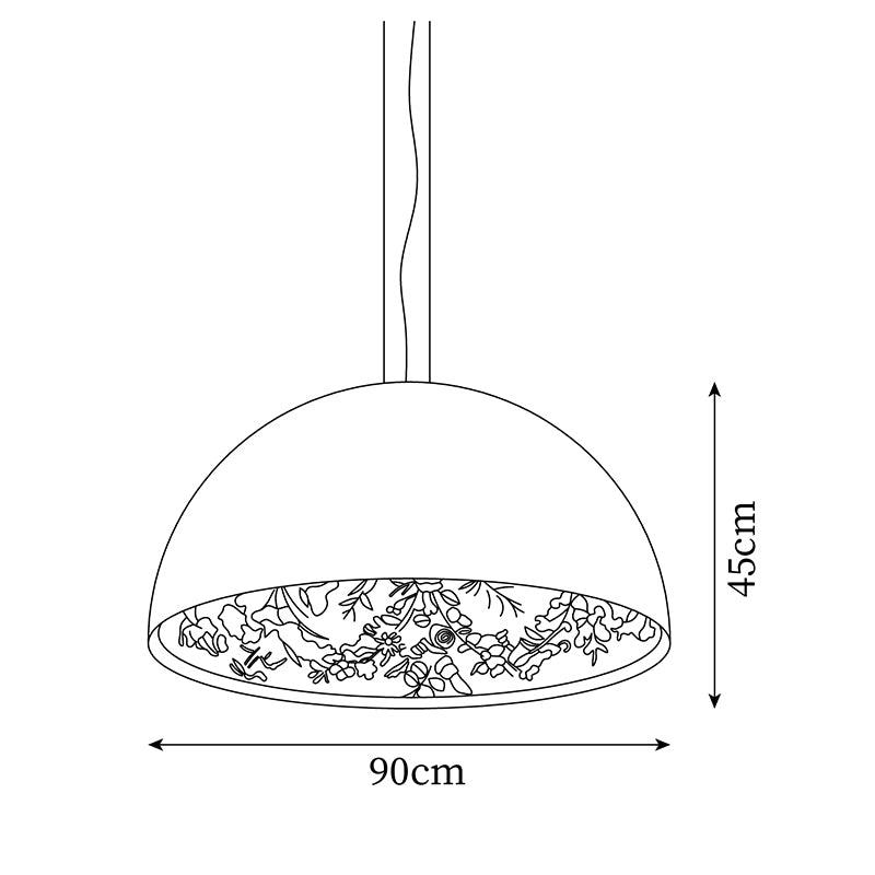 Pendant Lamp Black Dome with Embossed Plaster Interior Elegant - Neutralighting