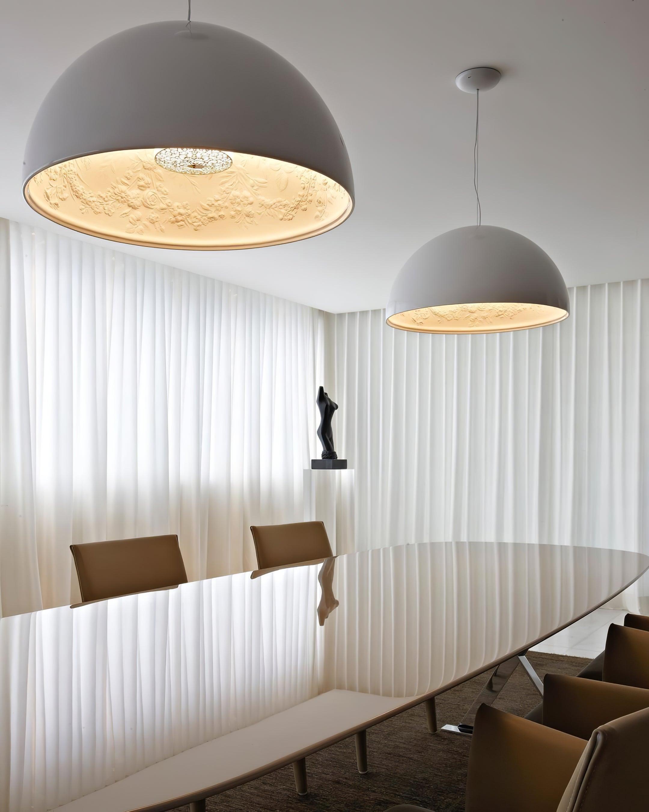 Pendant Lamp Black Dome with Embossed Plaster Interior Elegant - Neutralighting